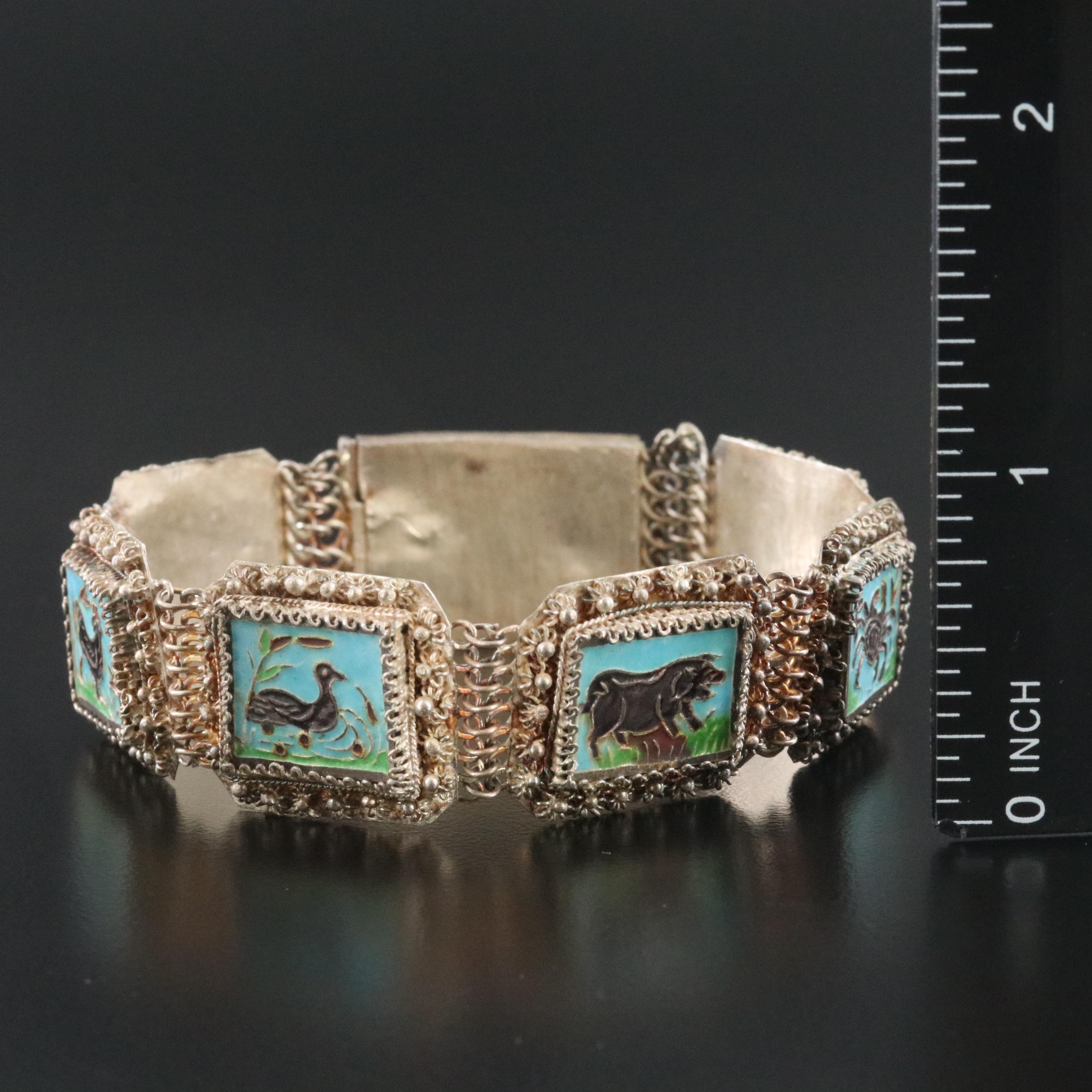 Sterling Enamel Animal Panel Bracelet