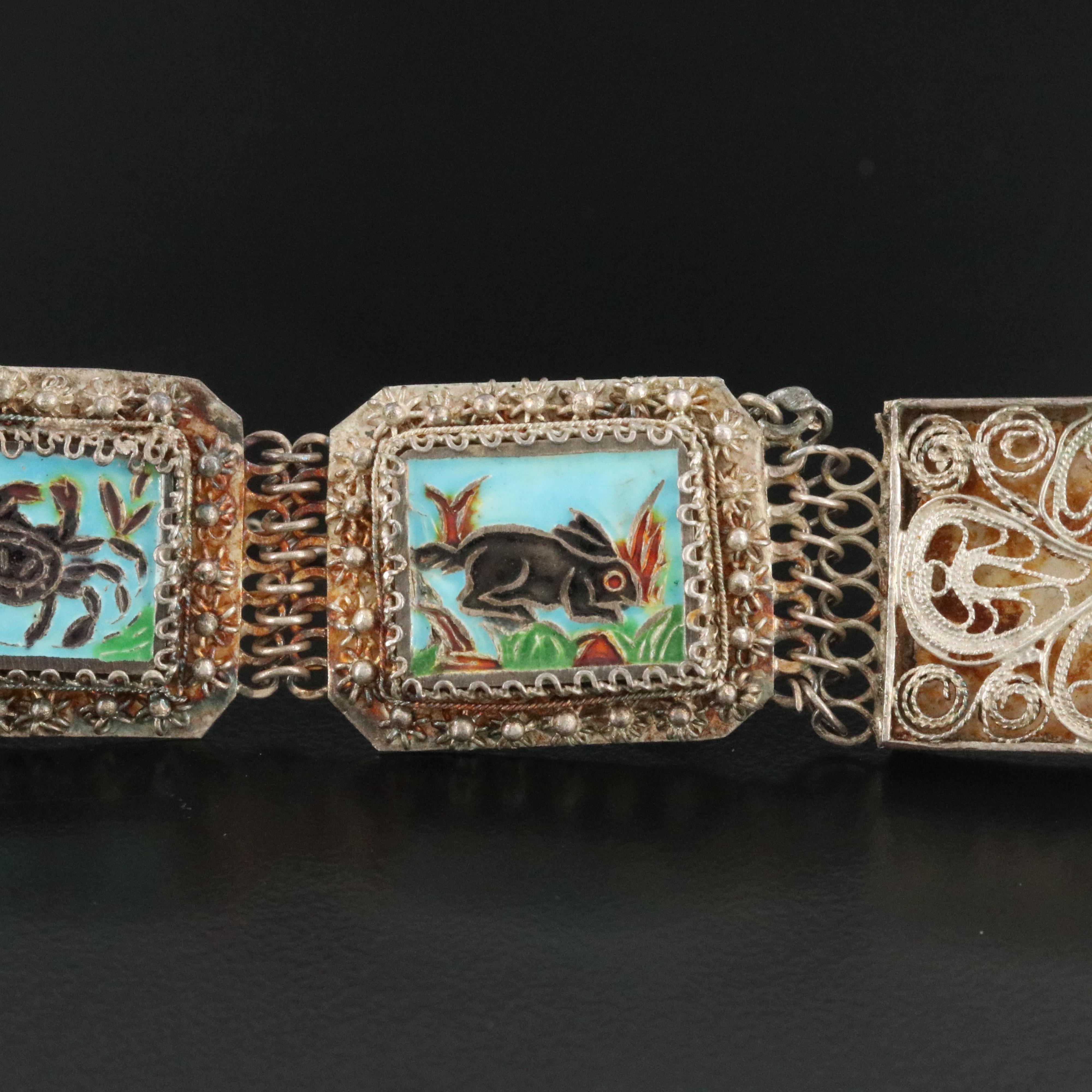 Sterling Enamel Animal Panel Bracelet
