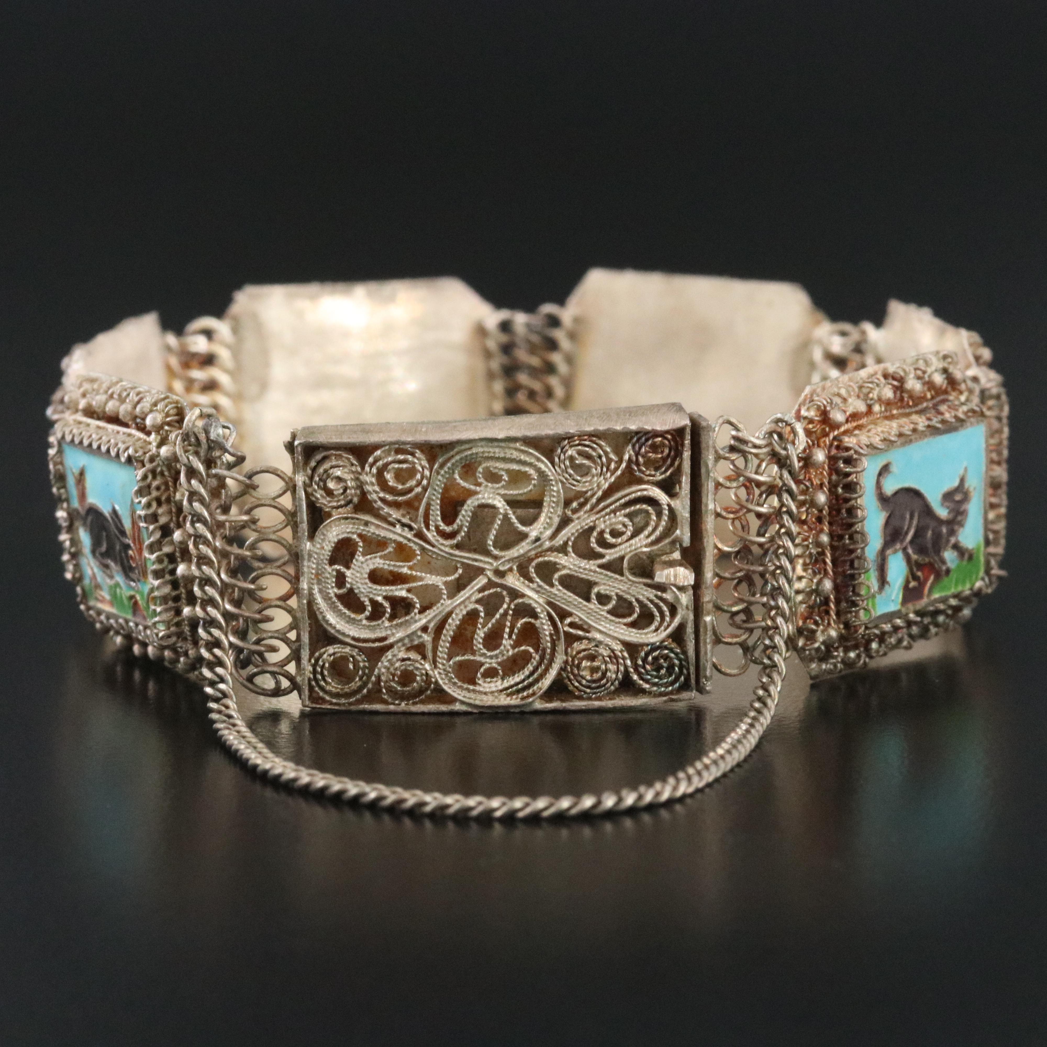 Sterling Enamel Animal Panel Bracelet
