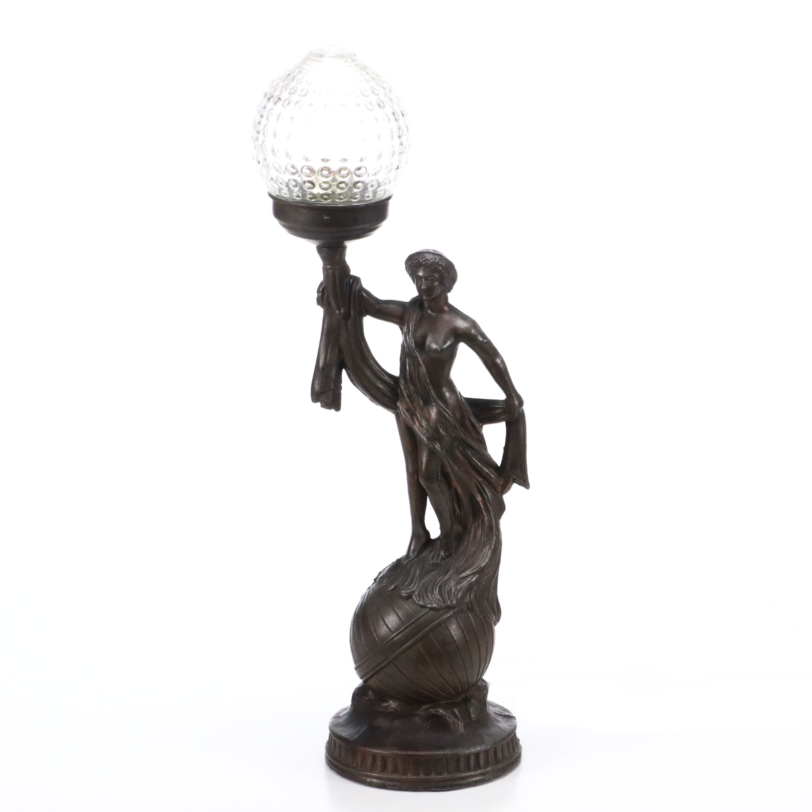 Art Deco Patinated Spelter Figure Accent Lamp, Vintage