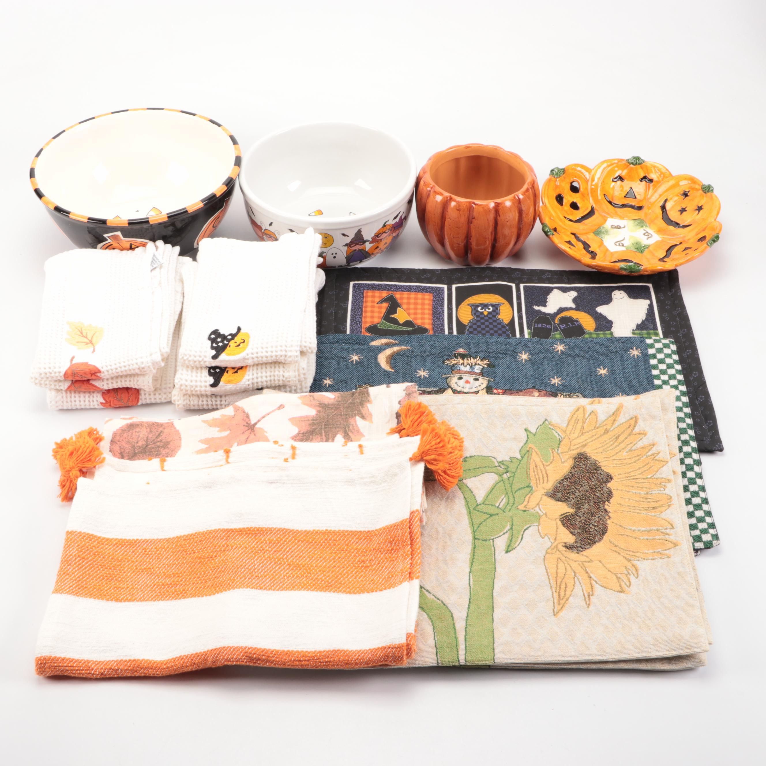 Mary Engelbreit Bowl with Other Fall and Halloween Themed Tableware