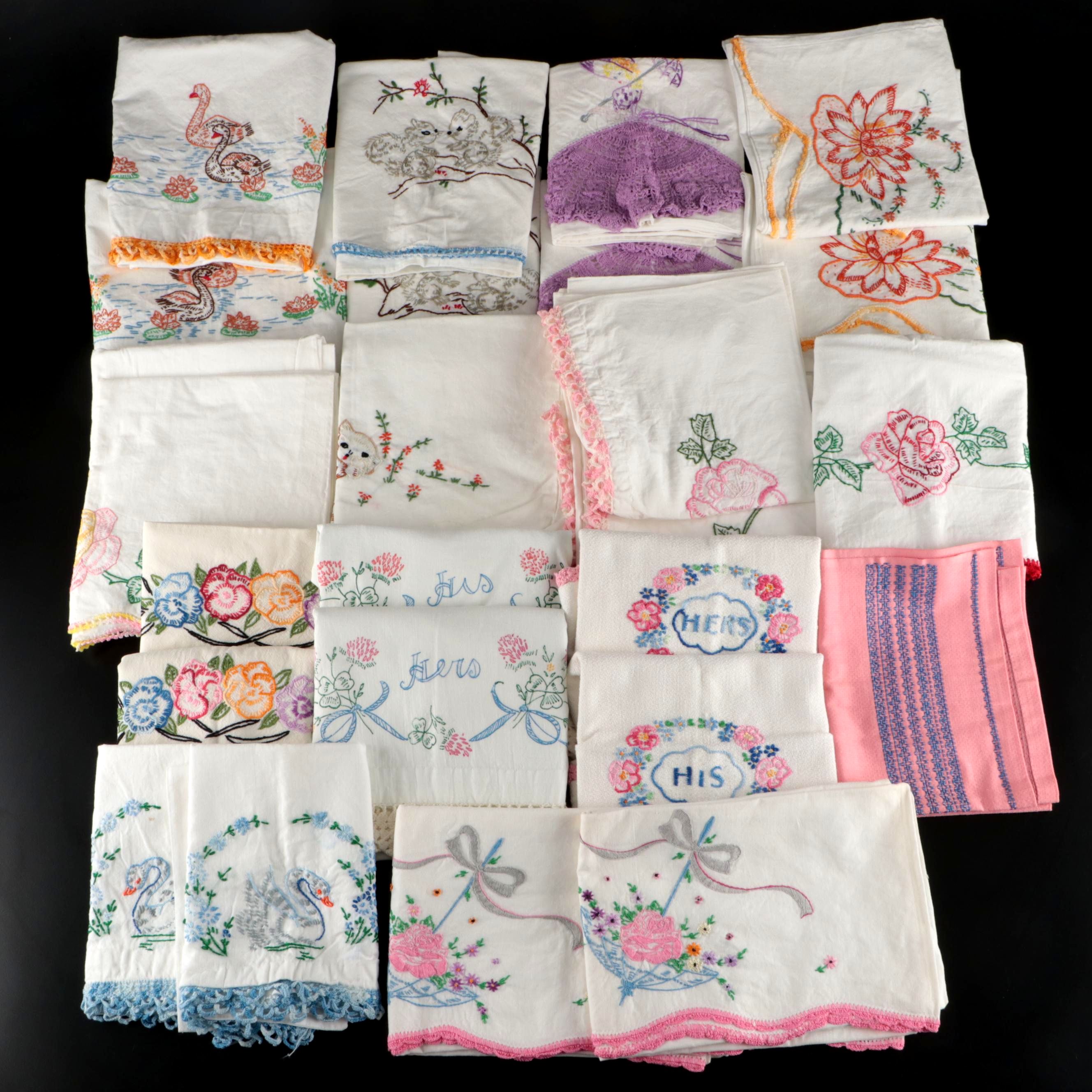 Hand-Embroidered King and Queen Pillowcases