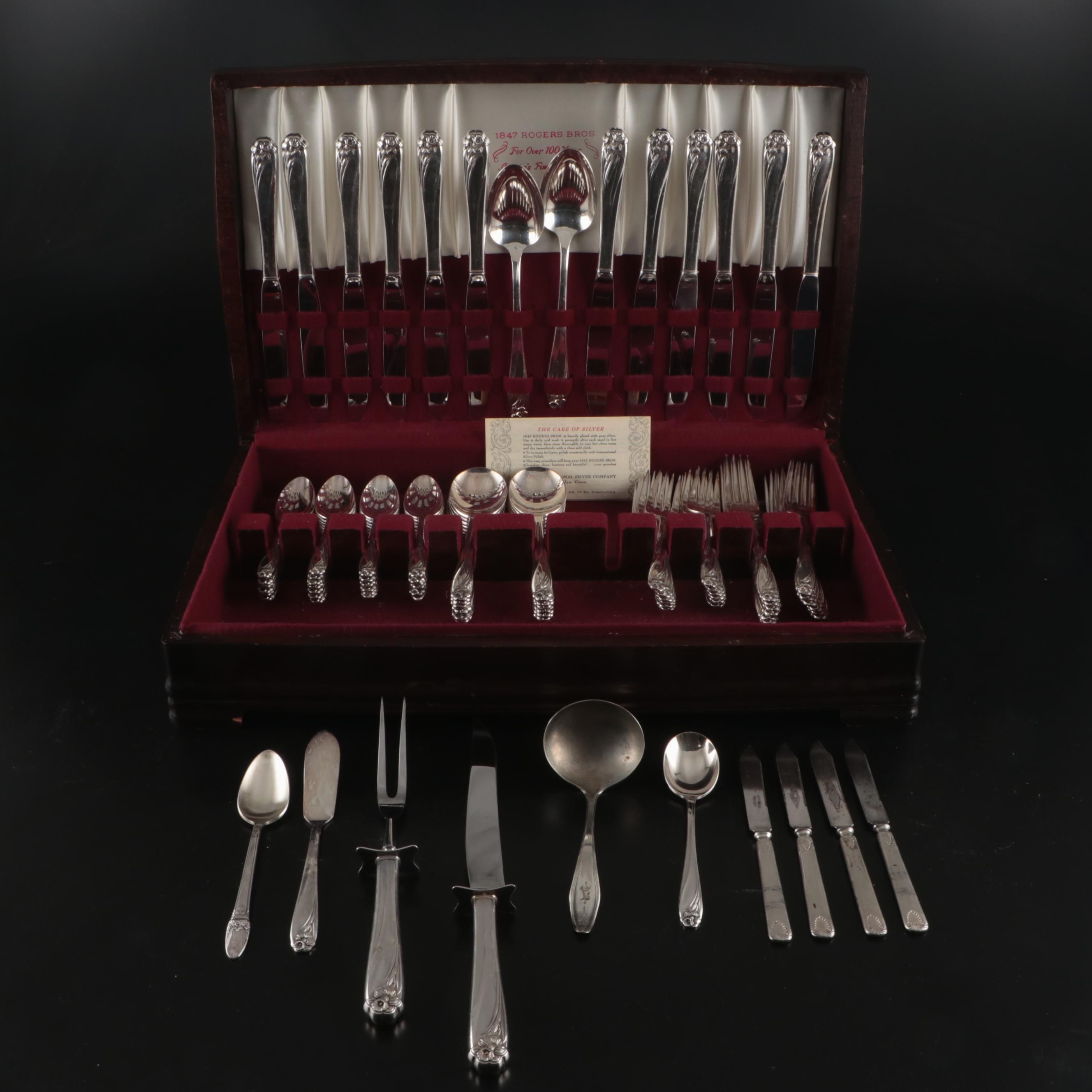 1847 Rodgers Bros. "Daffodil" Silver Plate Flatware in Chest, Mid to Late 20th C