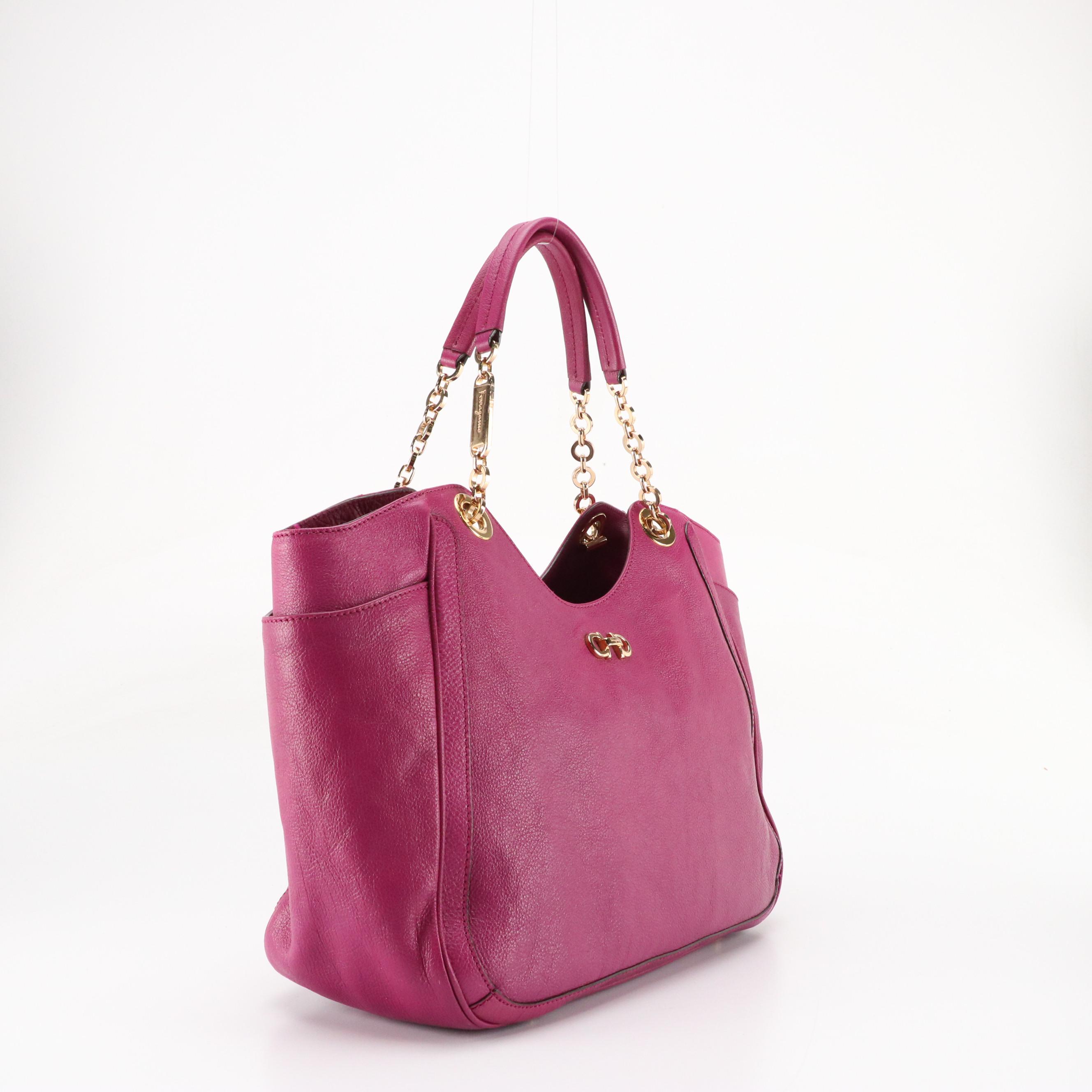 Salvatore Ferragamo Magenta Leather Gancini Shoulder Bag