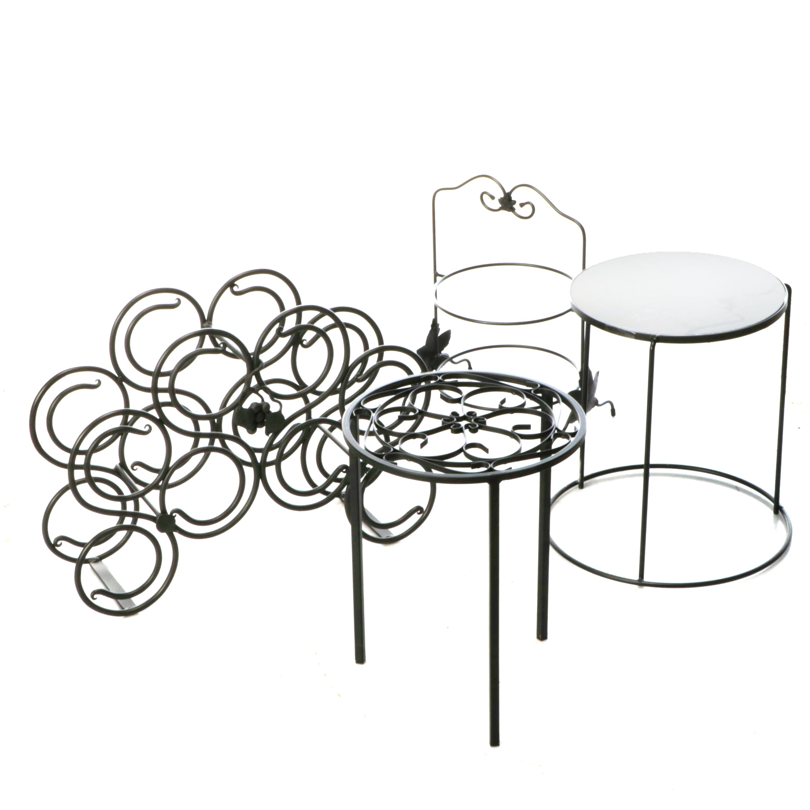 Wrought Iron Table-Top Wine Rack with Metal Plant Stands and Plate Rack