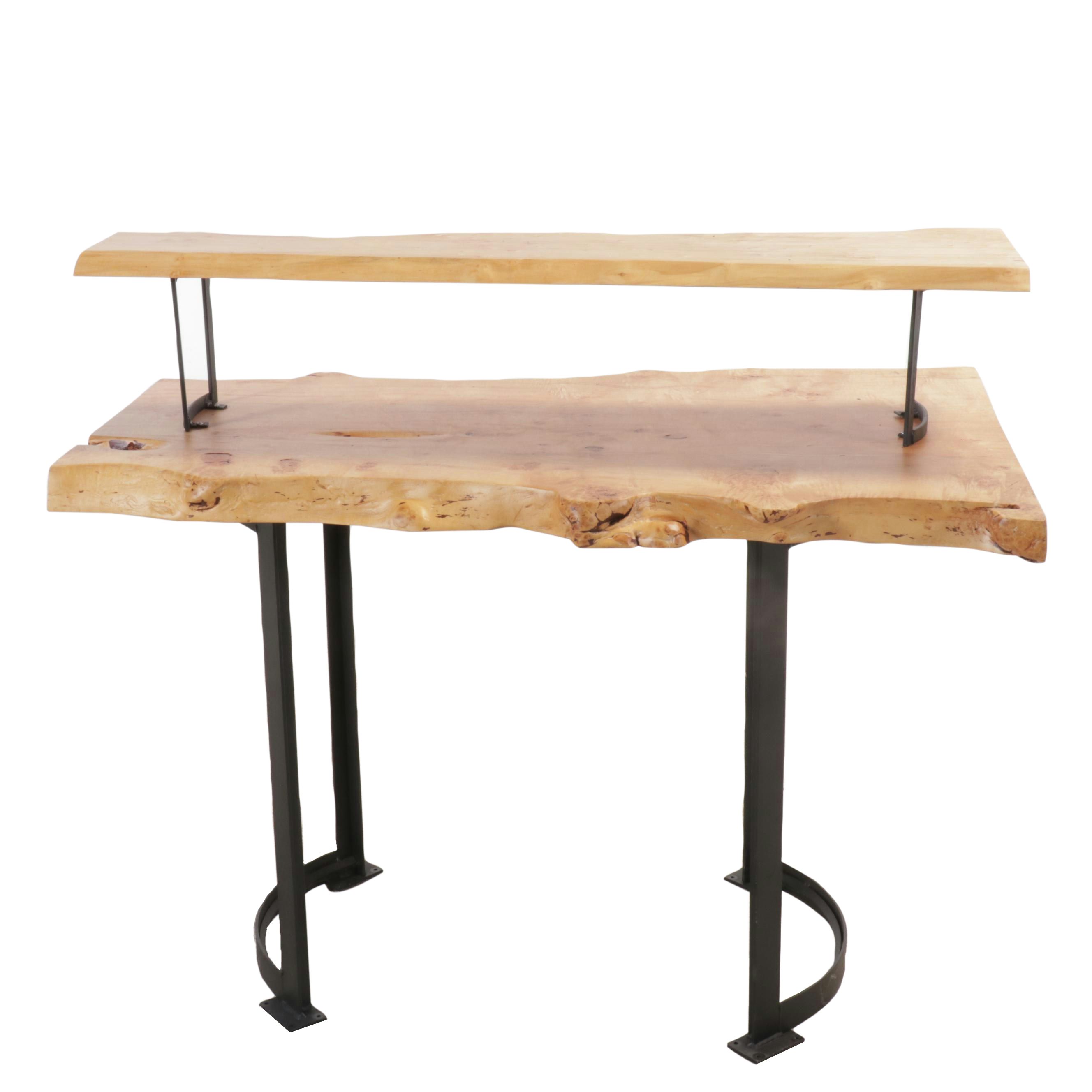 The Payne Woodshop Industrial Style Two-Tiered Wood Slab Console Table