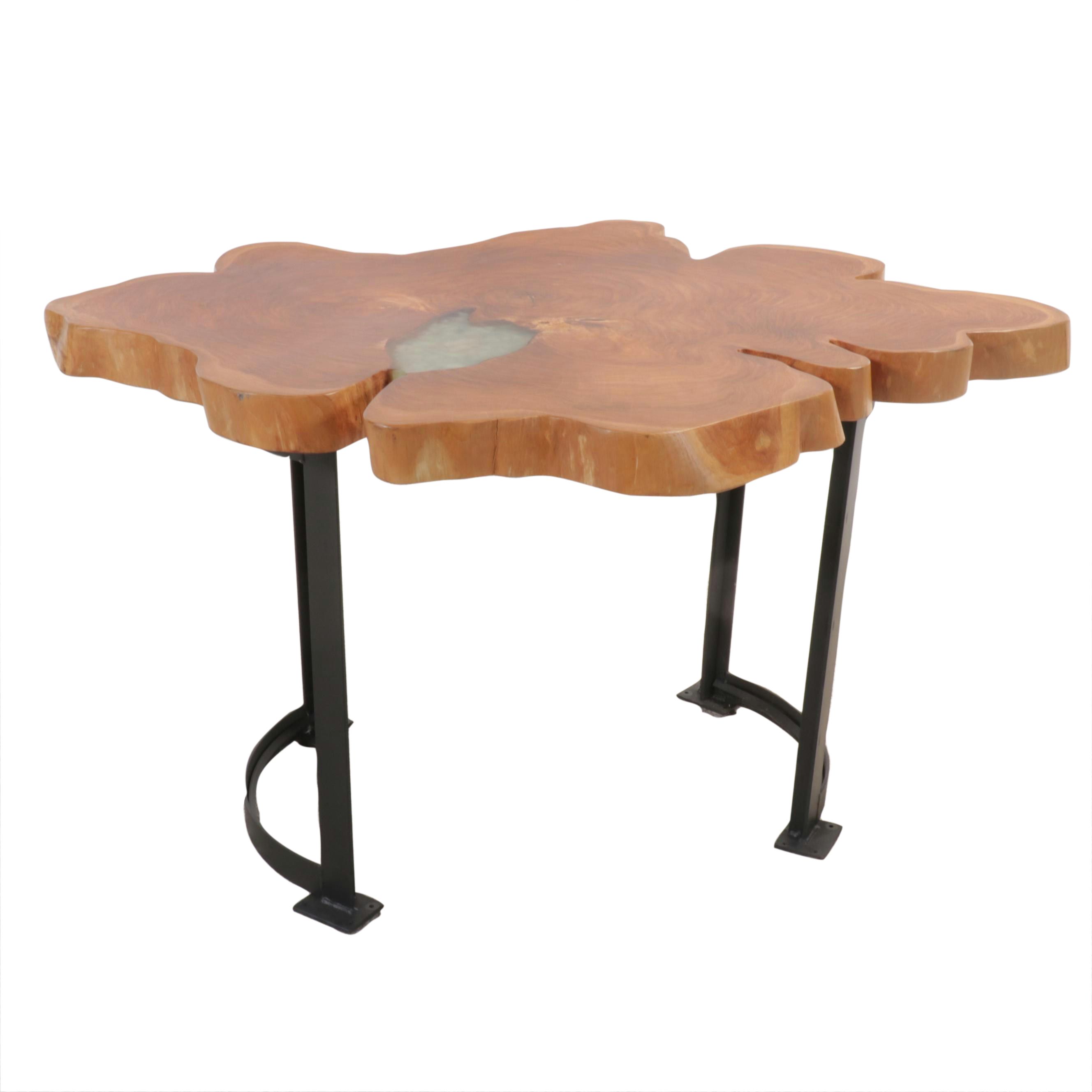 Natural Edge Wood Cross-Section and Acrylic Bistro  Table