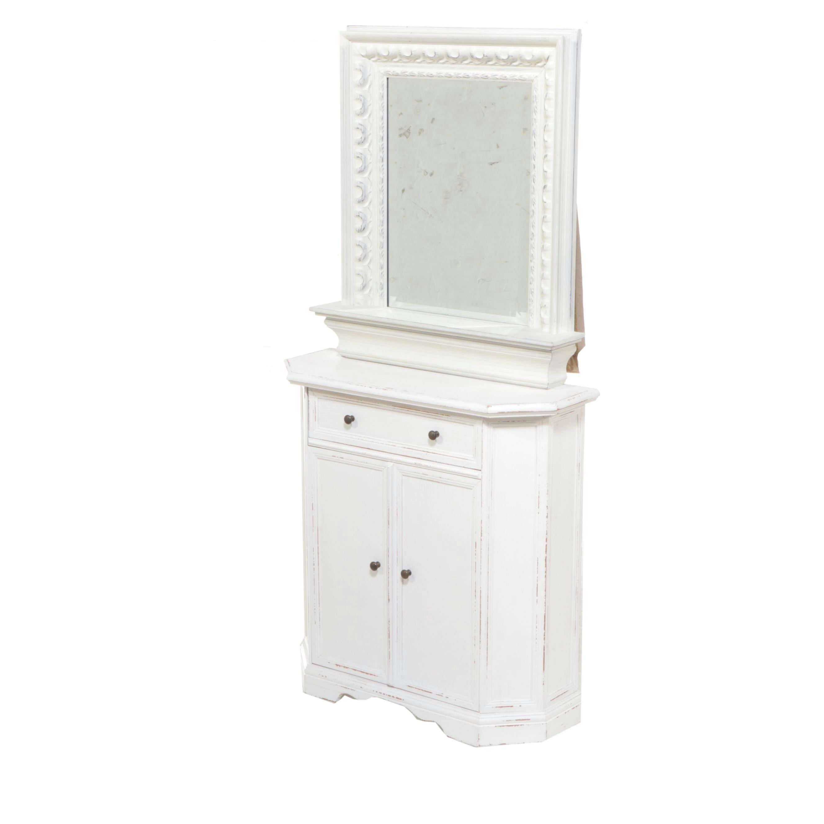 Italian Distressed White-Painted Accent Cabinet and Madison Mirror