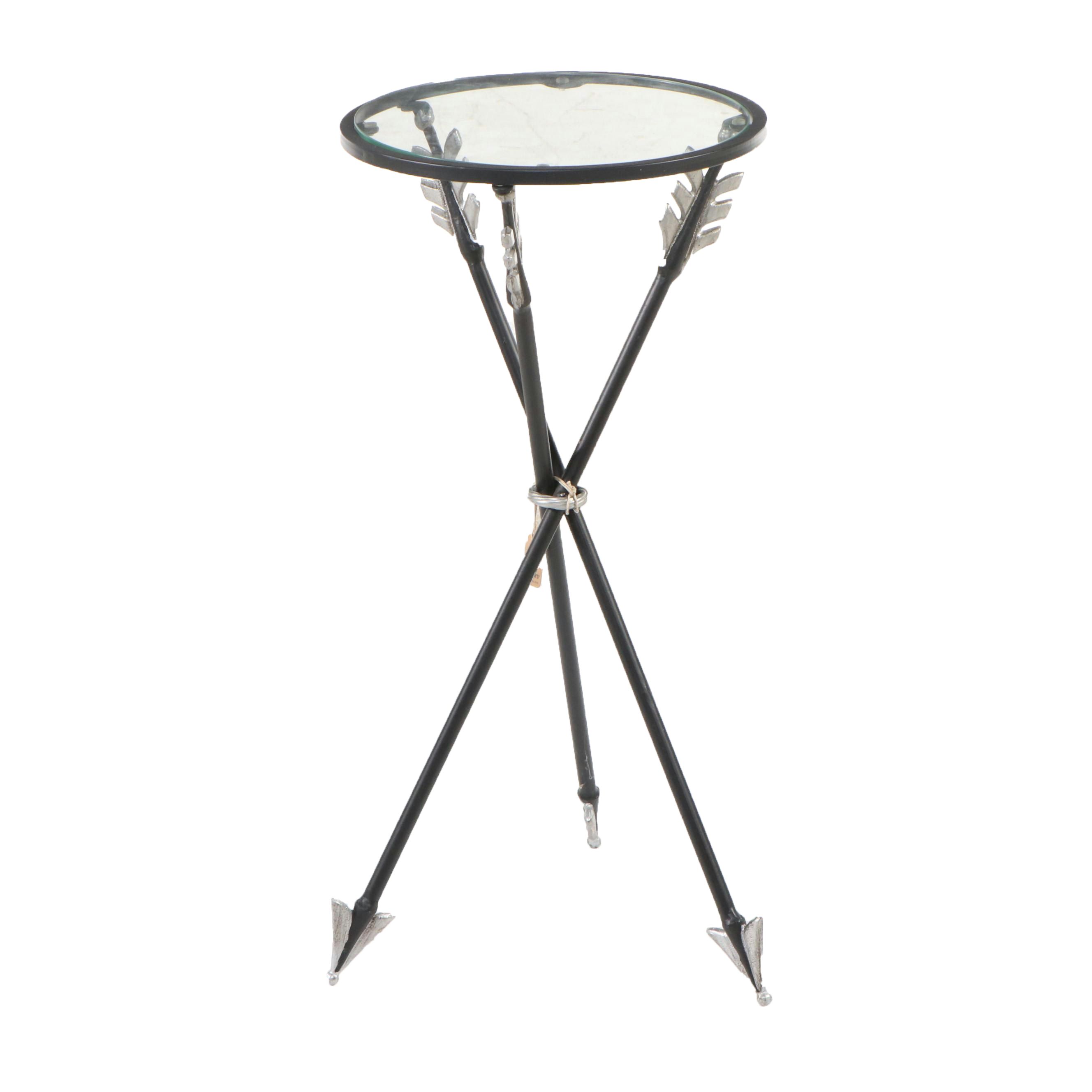 Pier 1 Glass Top Plant Stand with Arrow Legs and a Floral Metal Accent Table