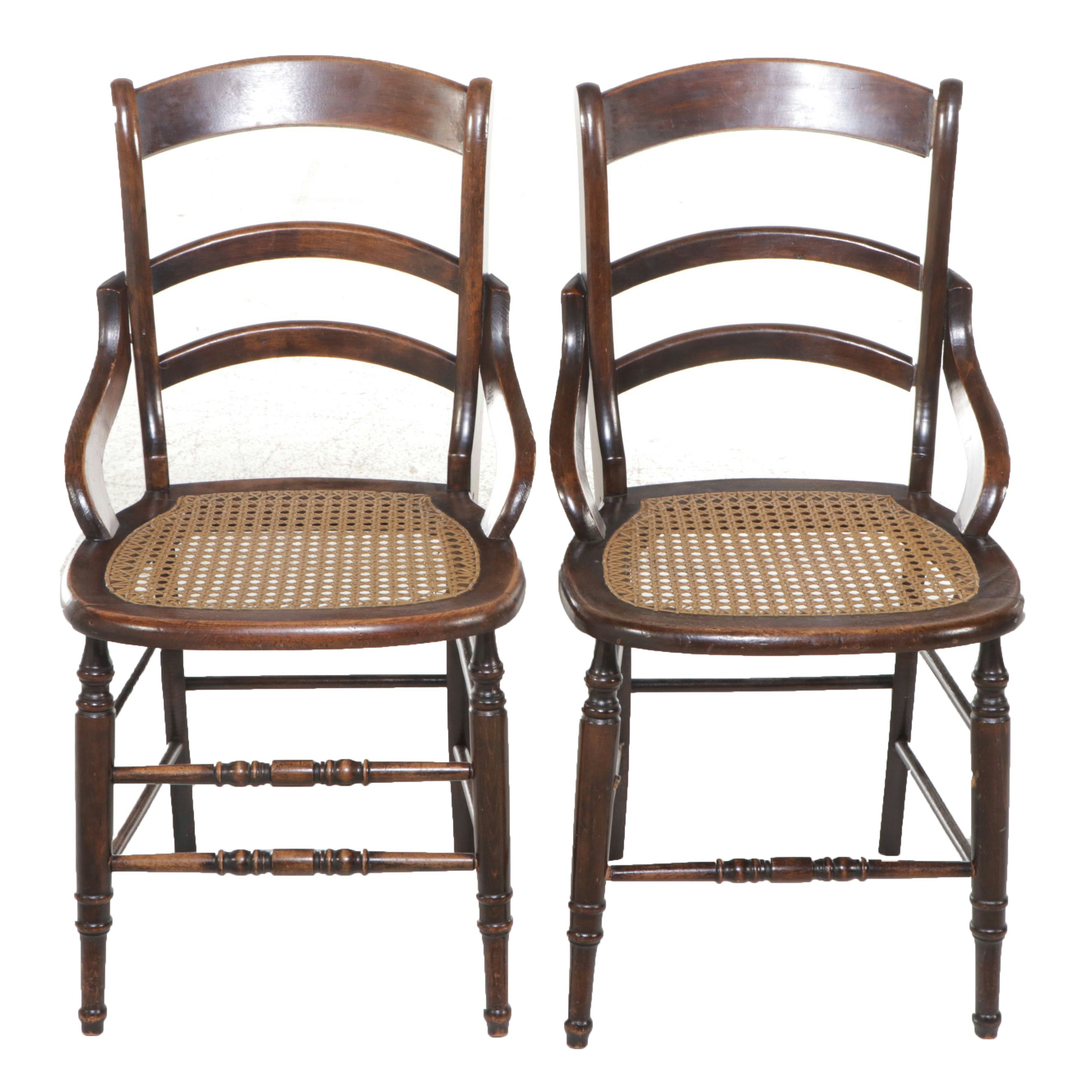 Pair of  Victorian Ladder Back Side Chairs with Caned Seats