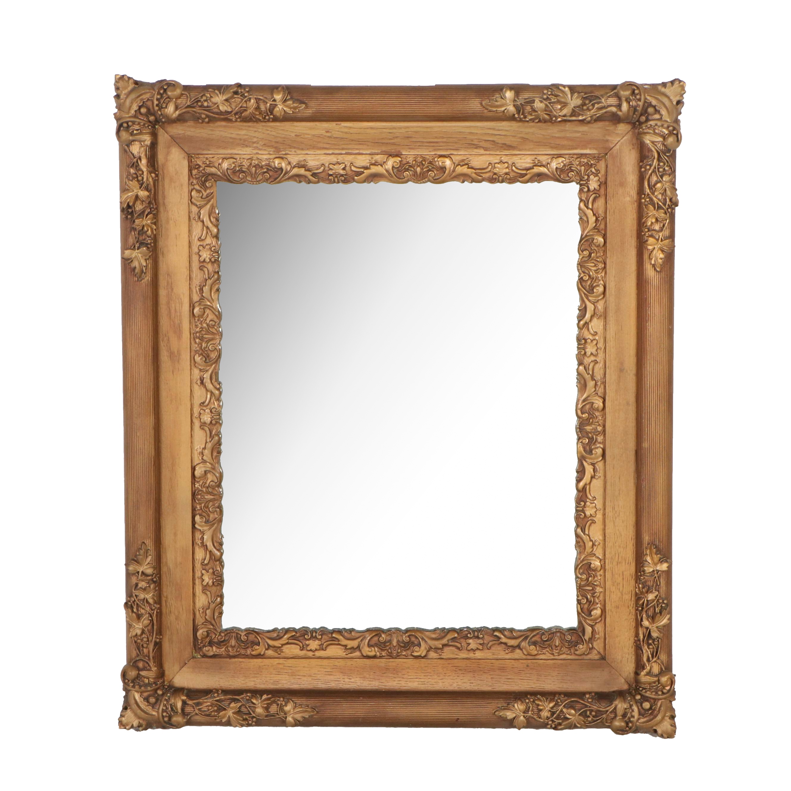 Giltwood and Gesso Triple Frame Wall Mirror with Grapevine and Floral Pattern