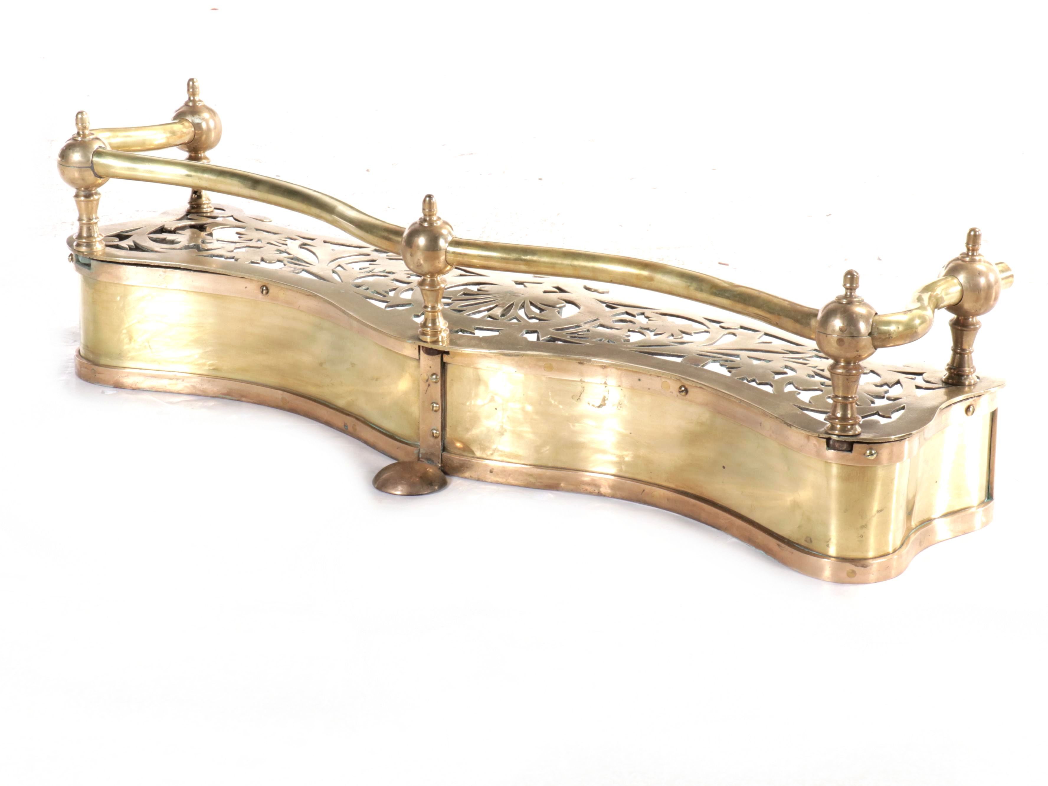 Victorian Brass Cannonball Fender with Footman Trivet Shelf