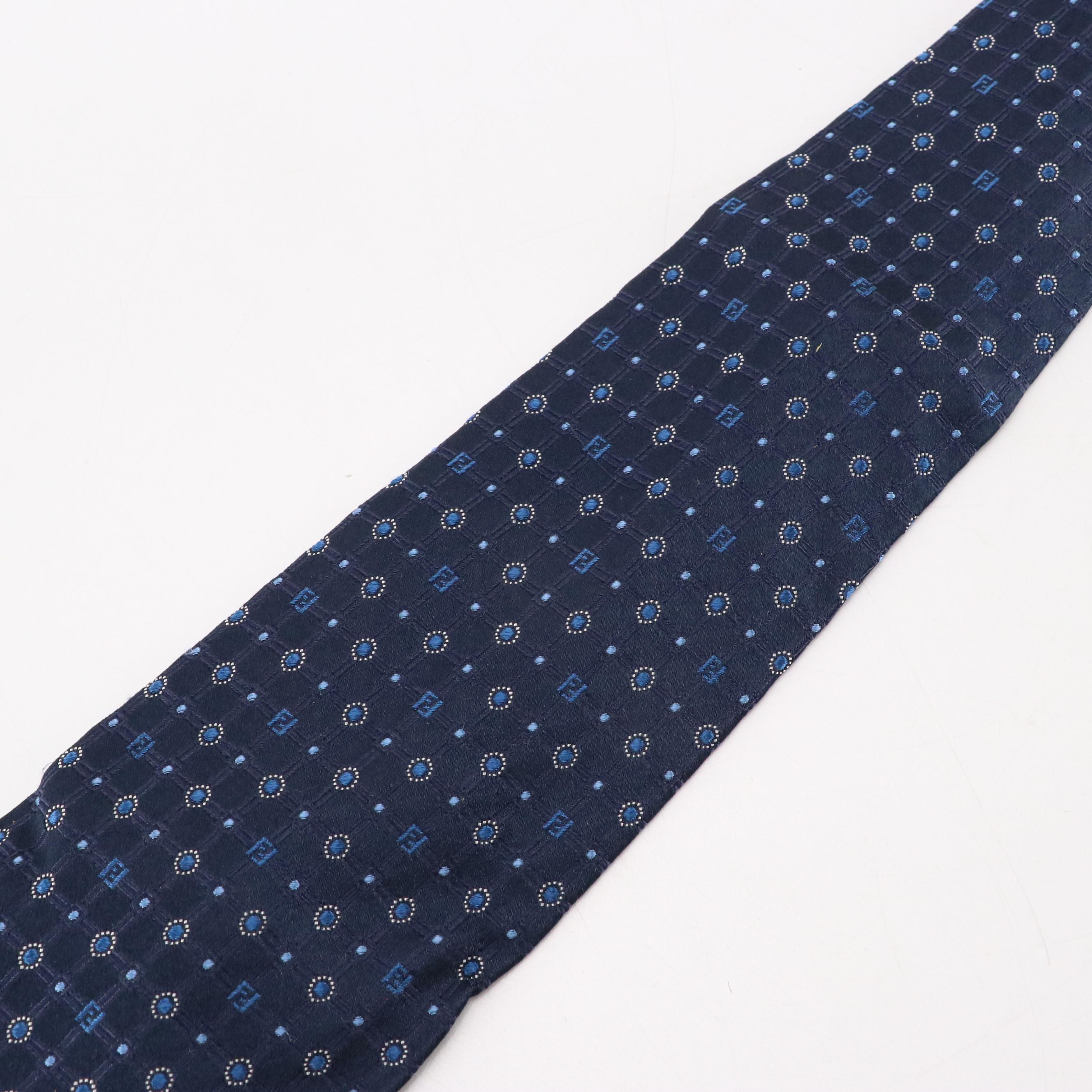 Fendi FF Geometric Grid Necktie in Silk Jacquard