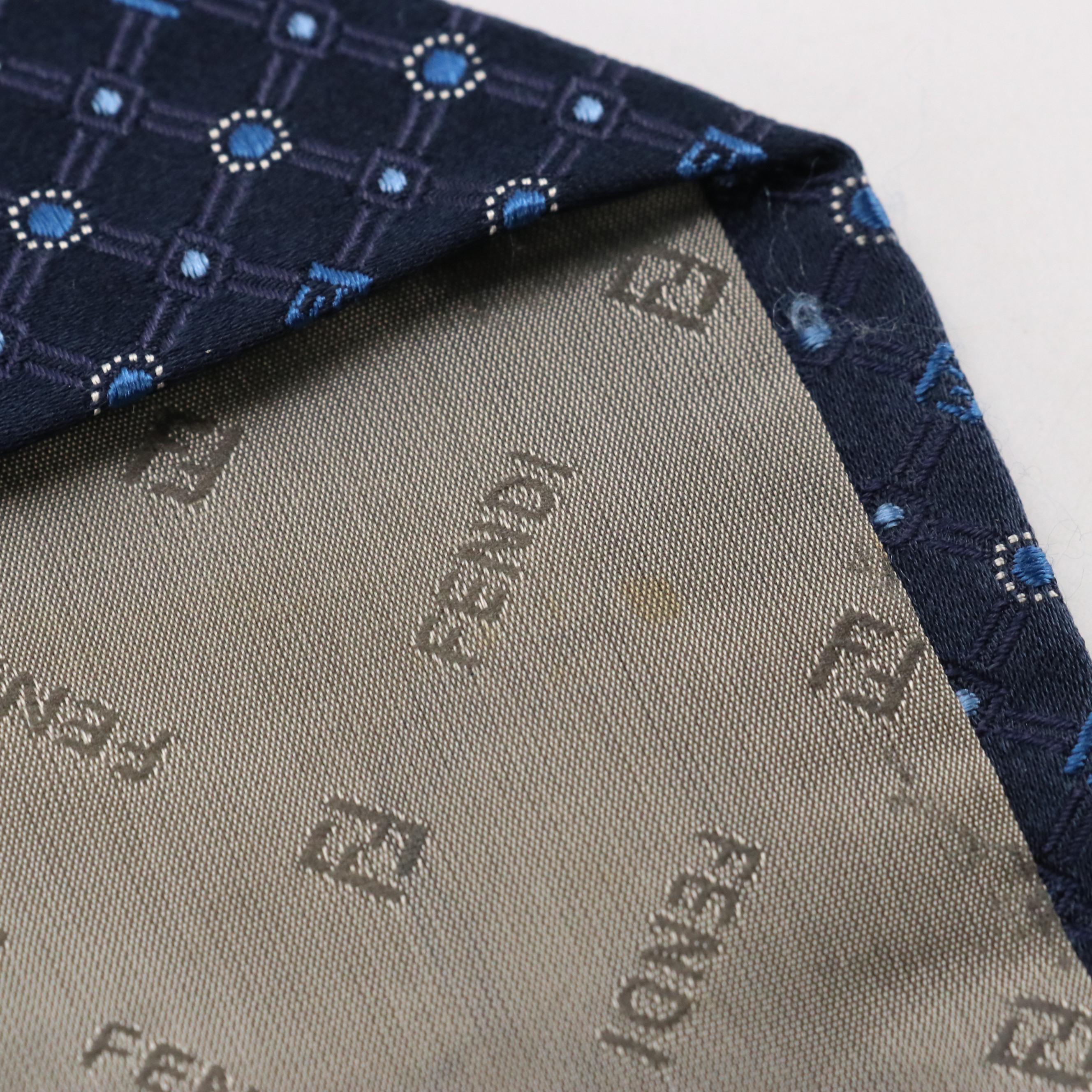 Fendi FF Geometric Grid Necktie in Silk Jacquard