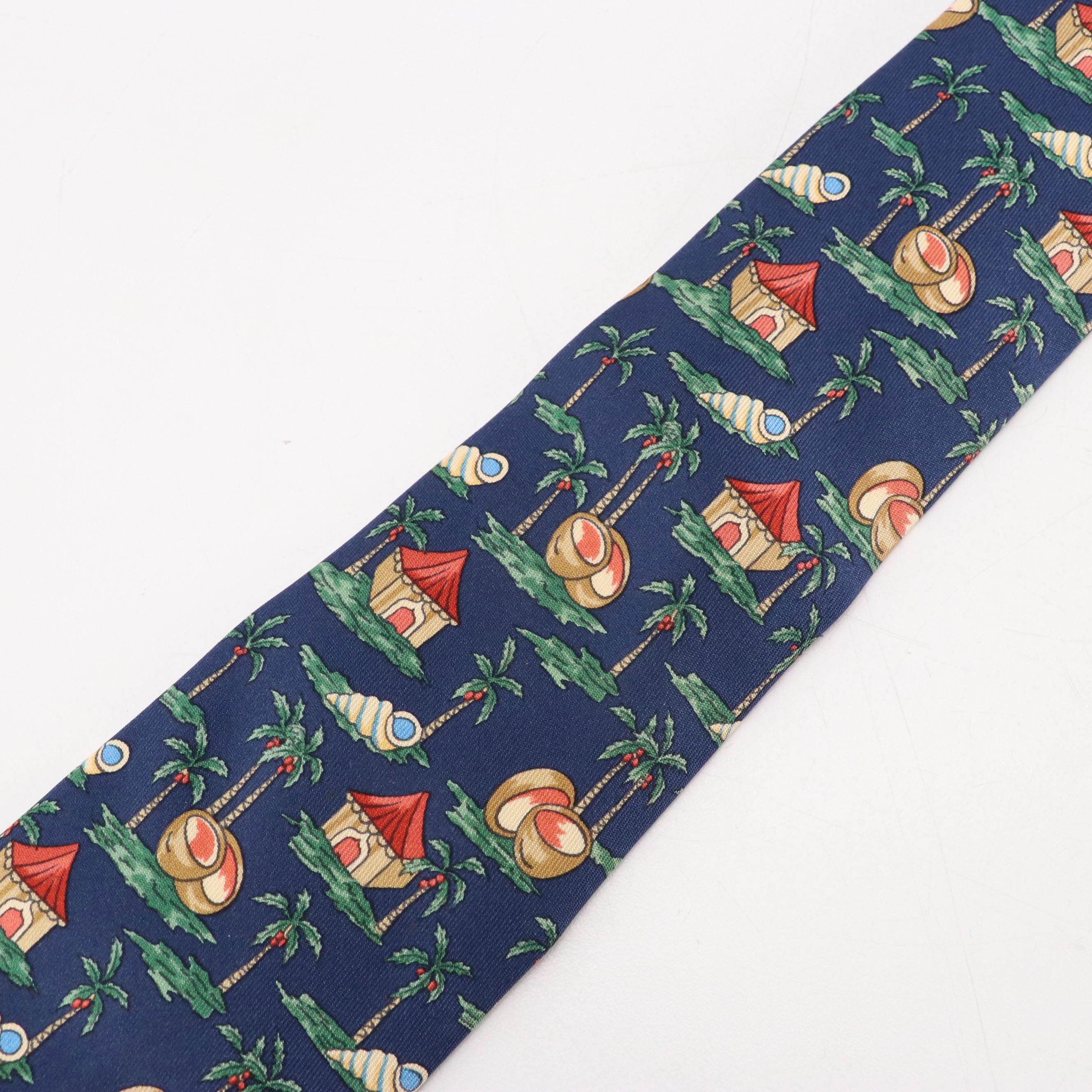 Hermès Tropical Island Motif Necktie in Silk Twill with Box