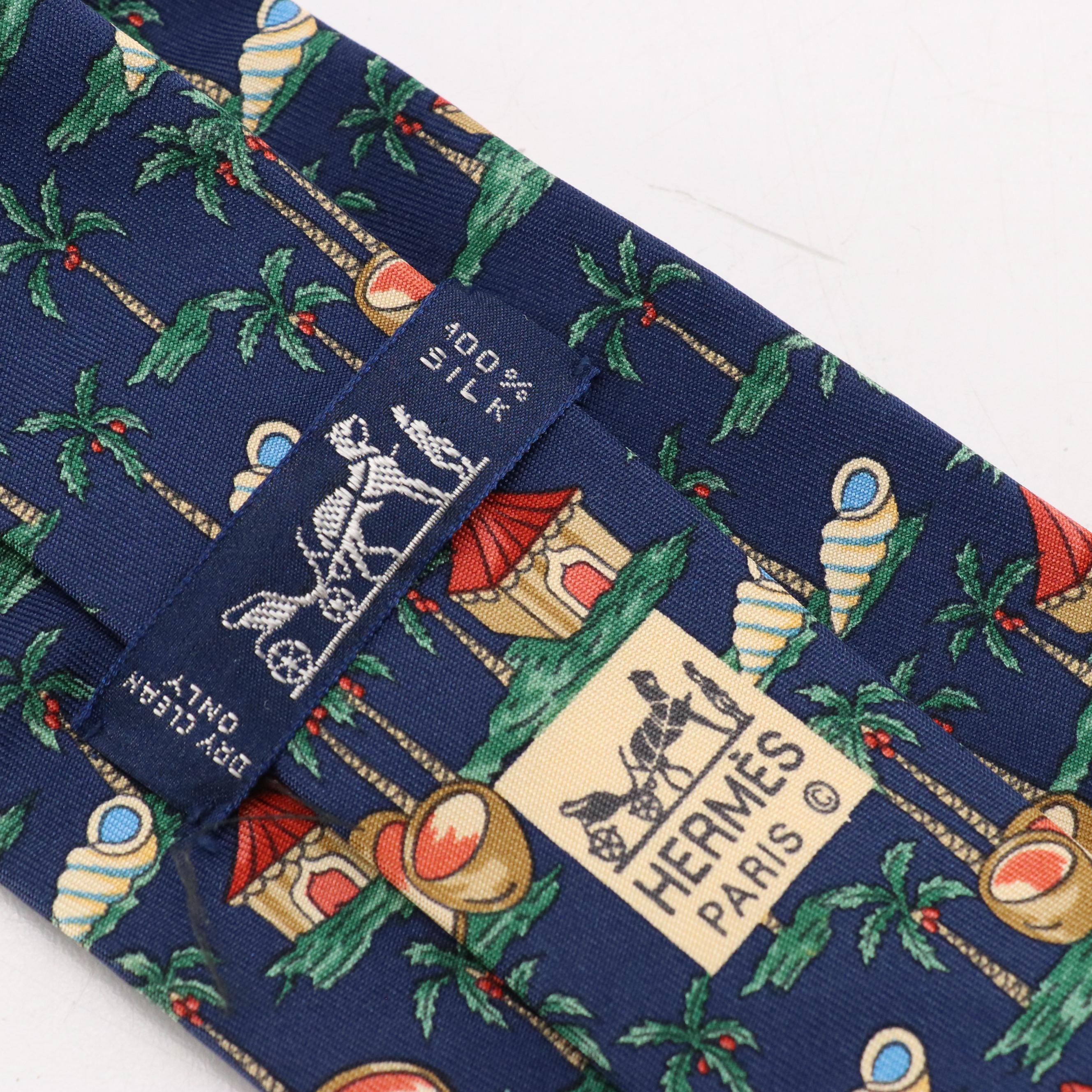 Hermès Tropical Island Motif Necktie in Silk Twill with Box