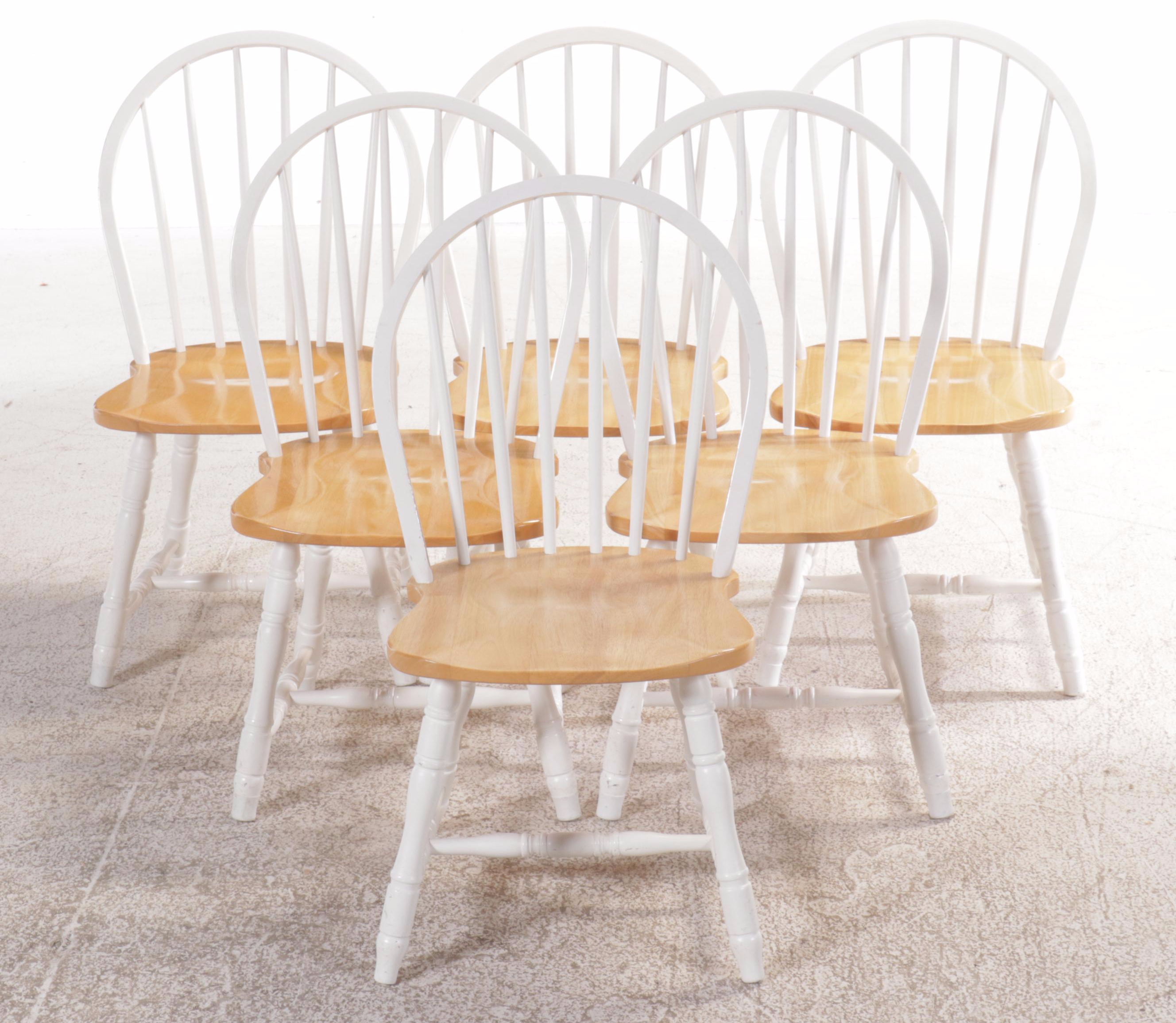 White Painted Dining Table with Six Bow-Back Side Chairs, 21st Century