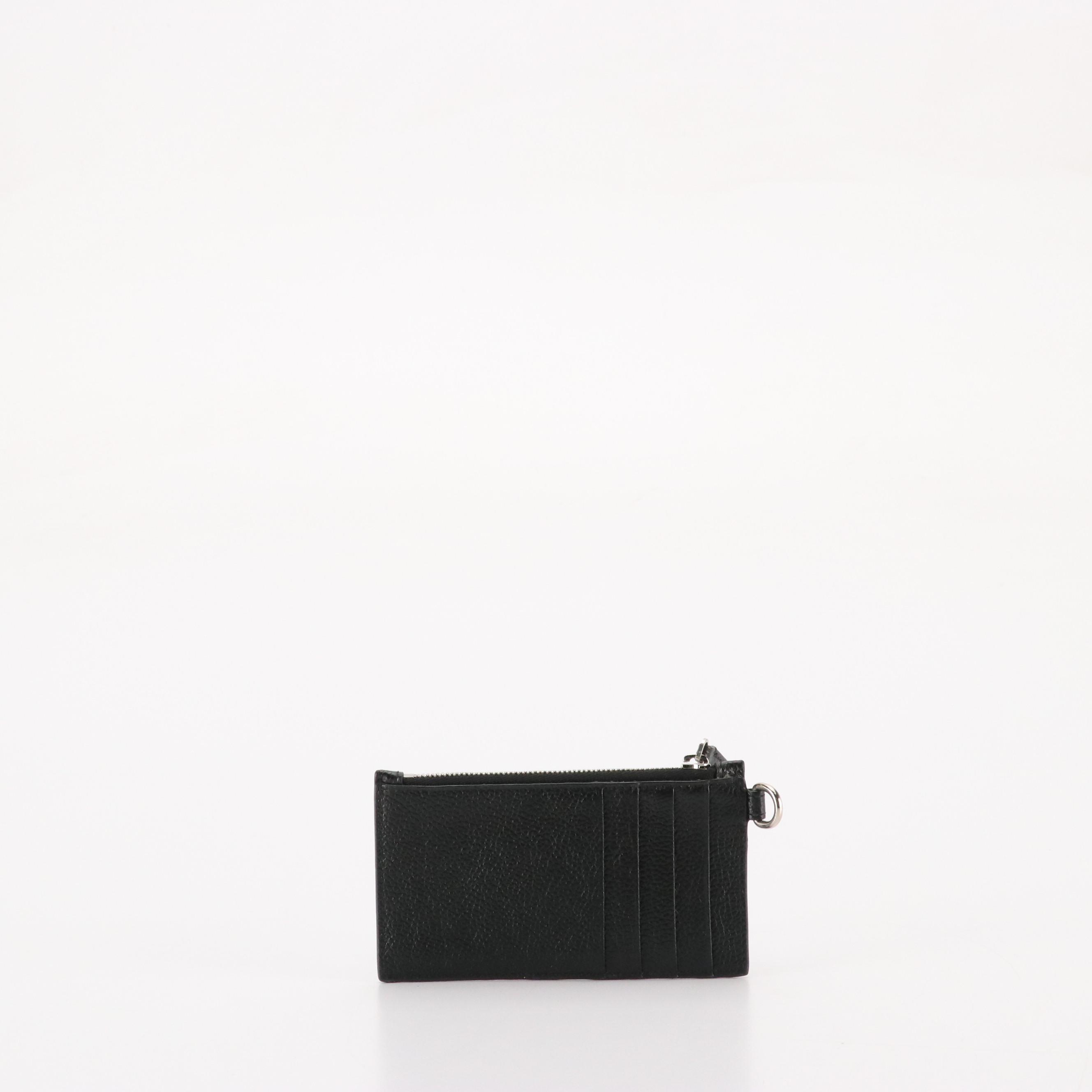 Balenciaga Logo Card/Coin Case in Black Grained Leather
