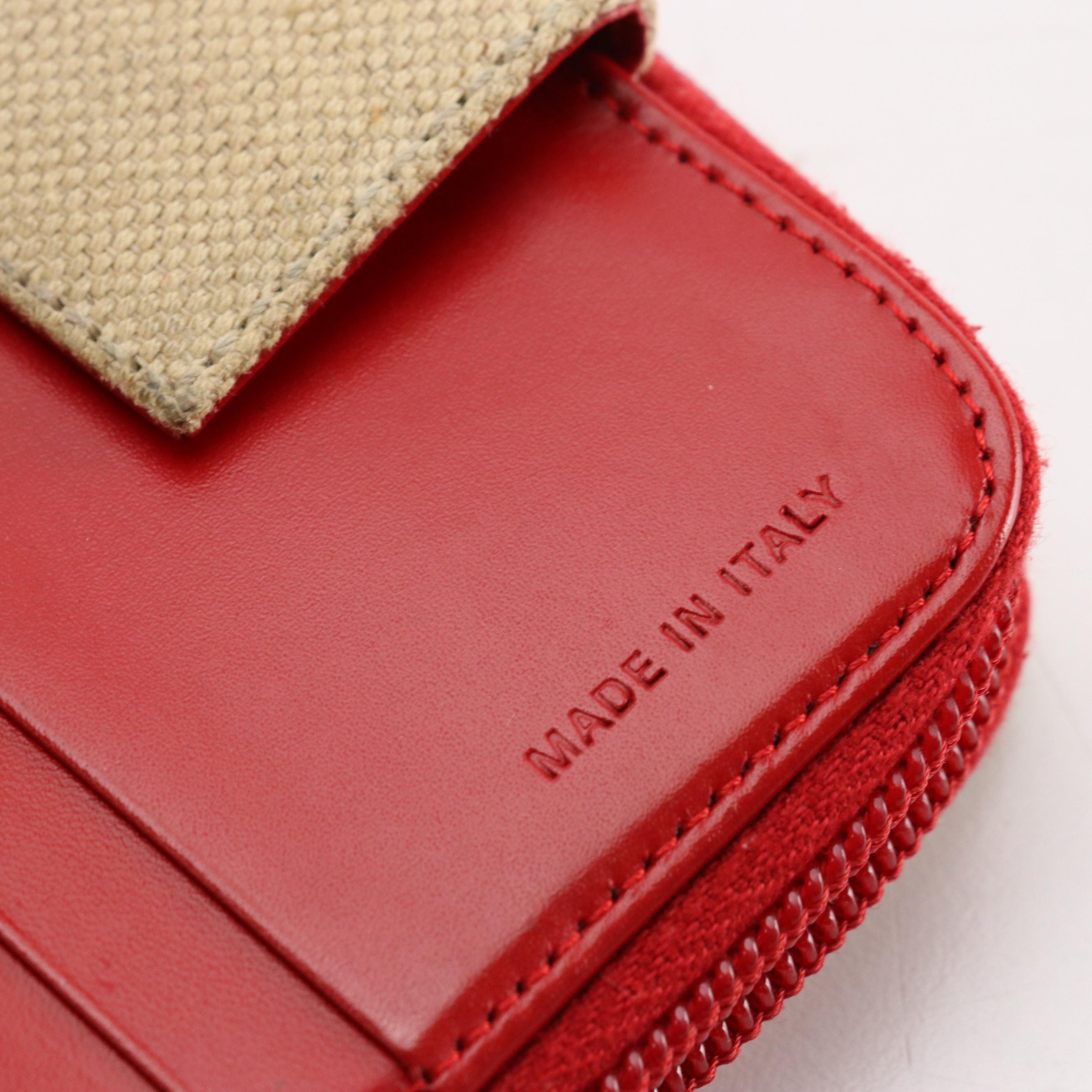 Prada Bifold Compact Wallet in Beige Canvas and Red Leather
