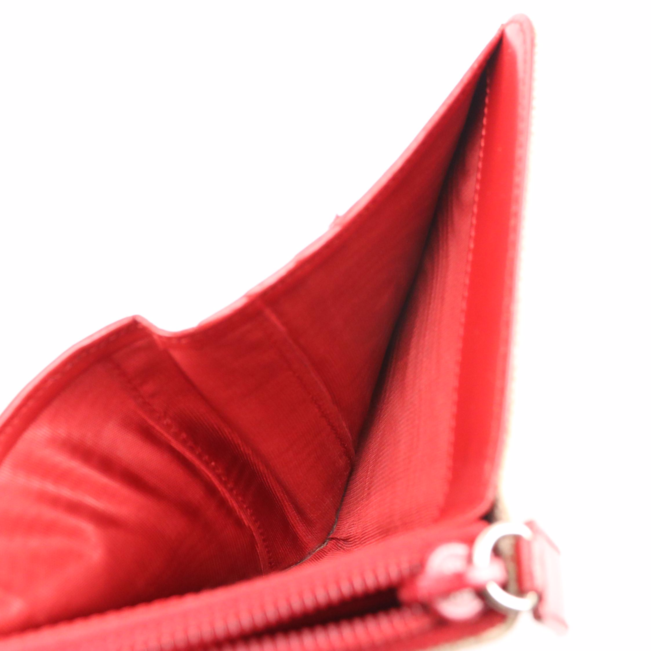 Prada Bifold Compact Wallet in Beige Canvas and Red Leather