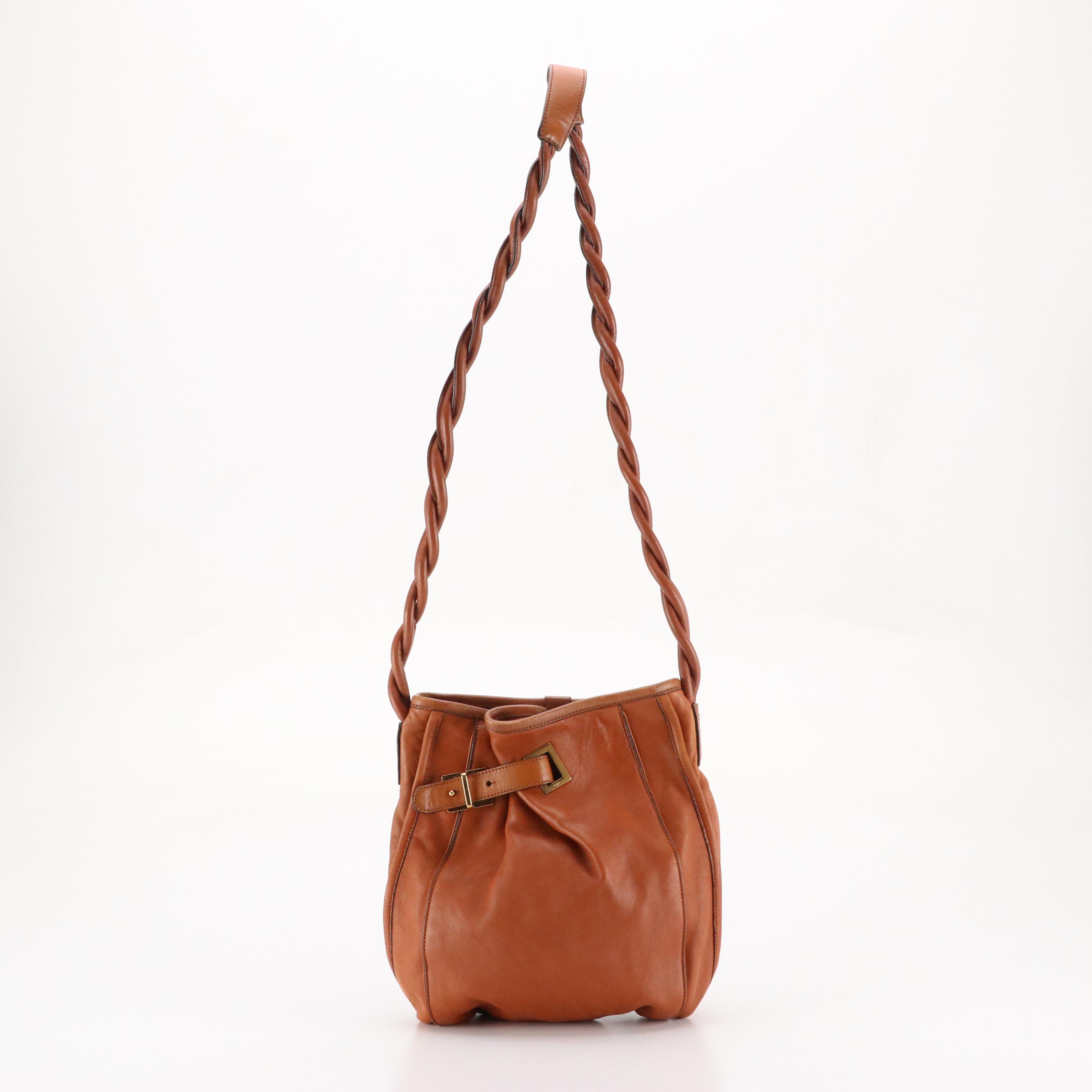 Chloé Twisted Strap Buckle Closure Crossbody Bag in Brown Calfskin Leather