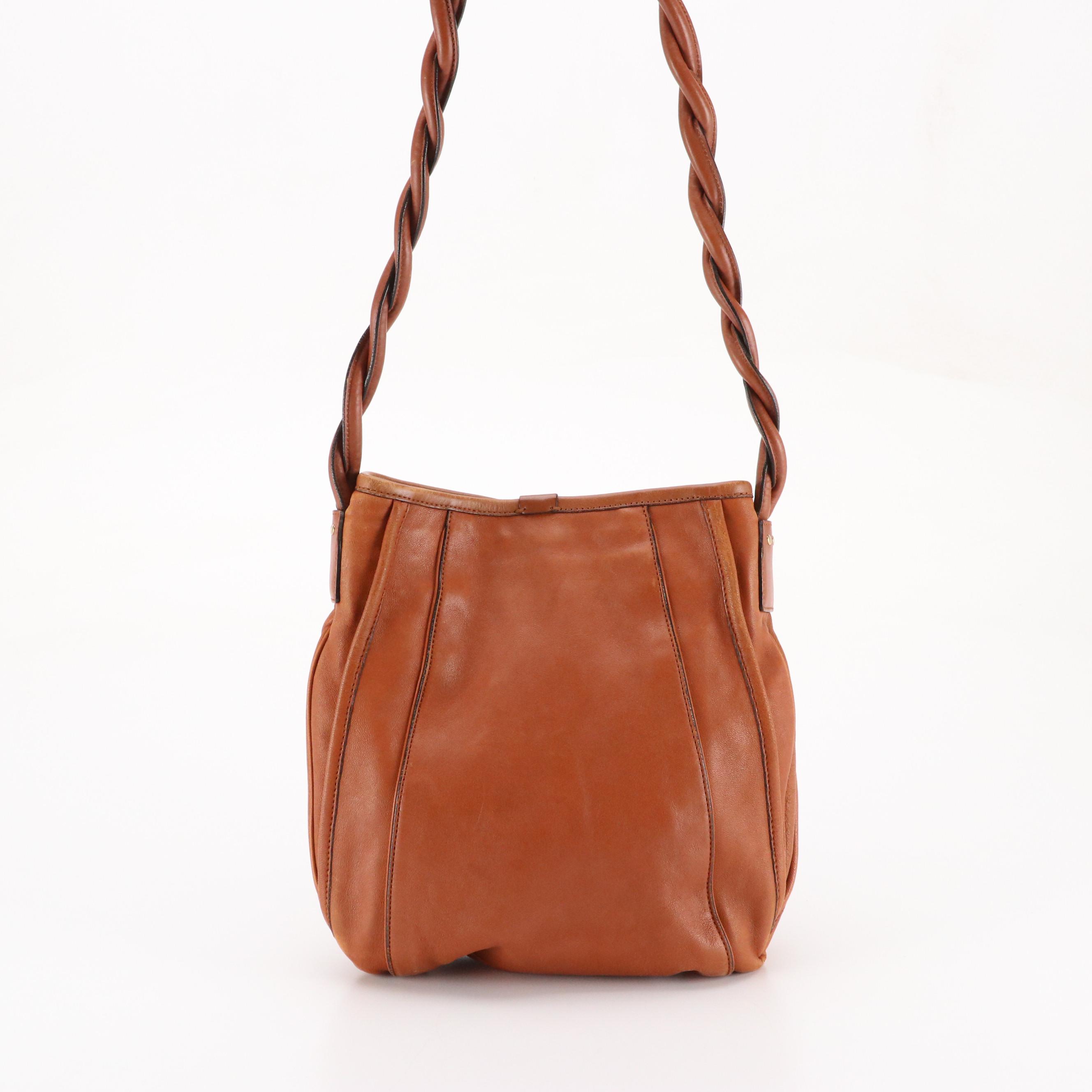 Chloé Twisted Strap Buckle Closure Crossbody Bag in Brown Calfskin Leather