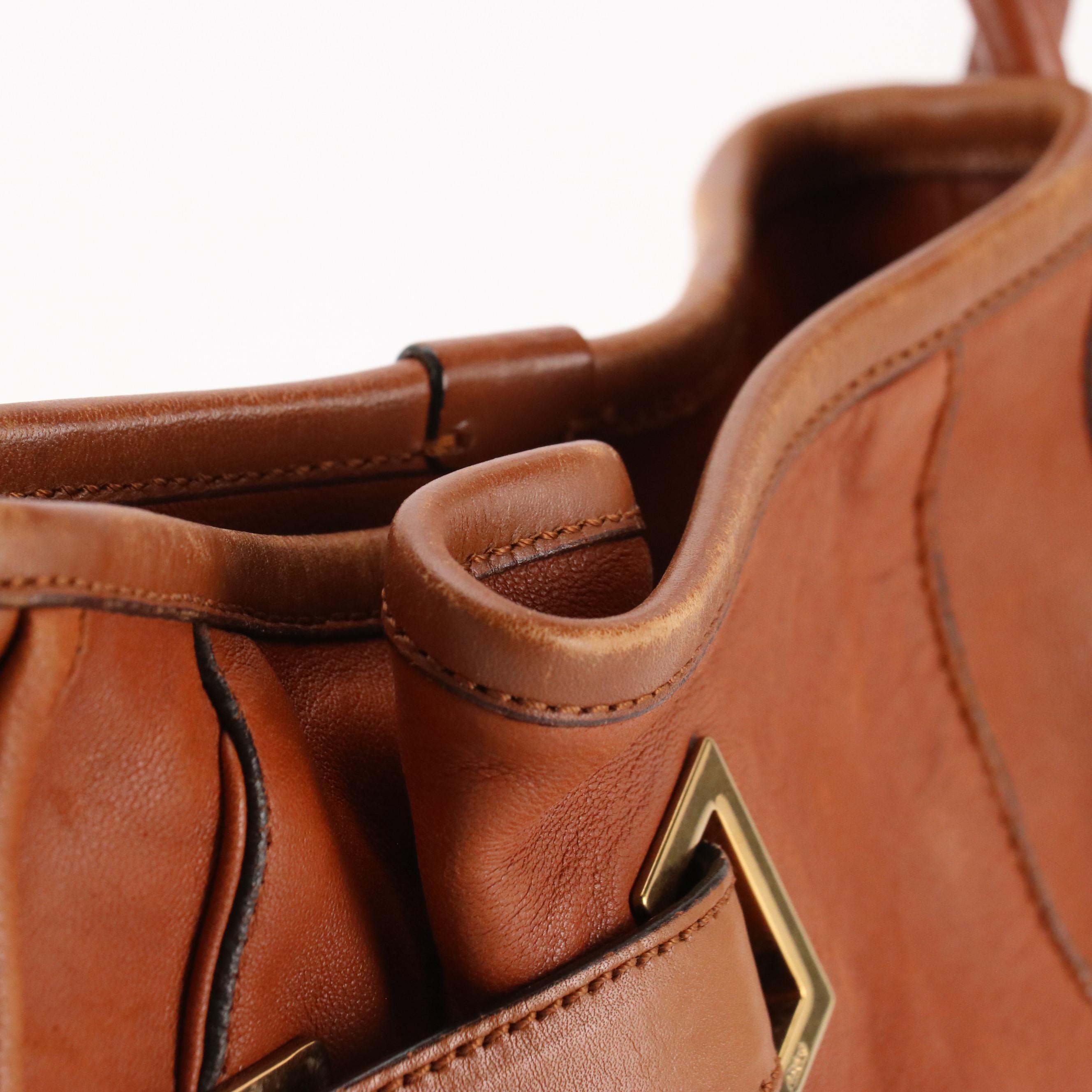 Chloé Twisted Strap Buckle Closure Crossbody Bag in Brown Calfskin Leather