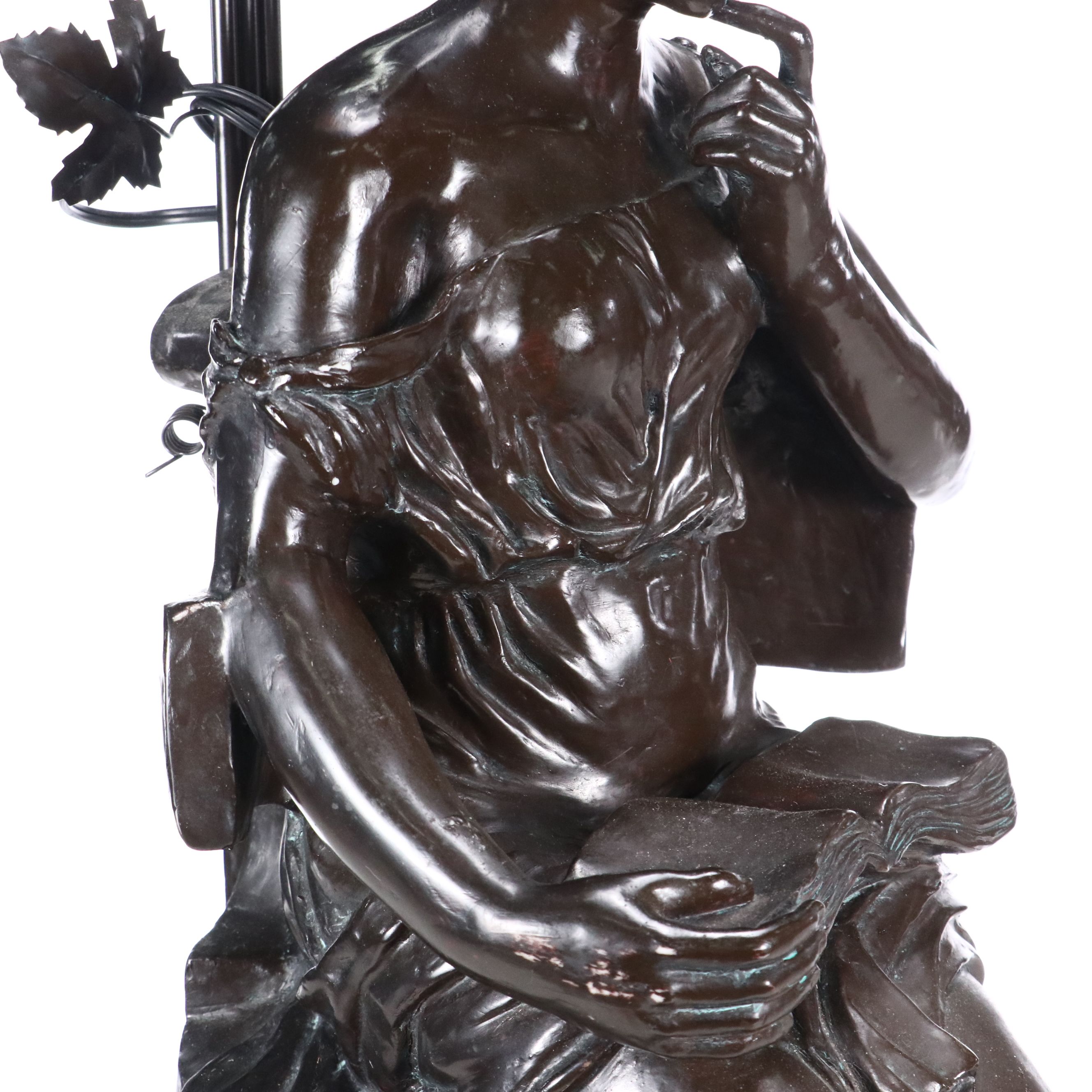 Neoclassical Style Woman Reading Figural Bronzed Resin Floor Lamp, Vintage