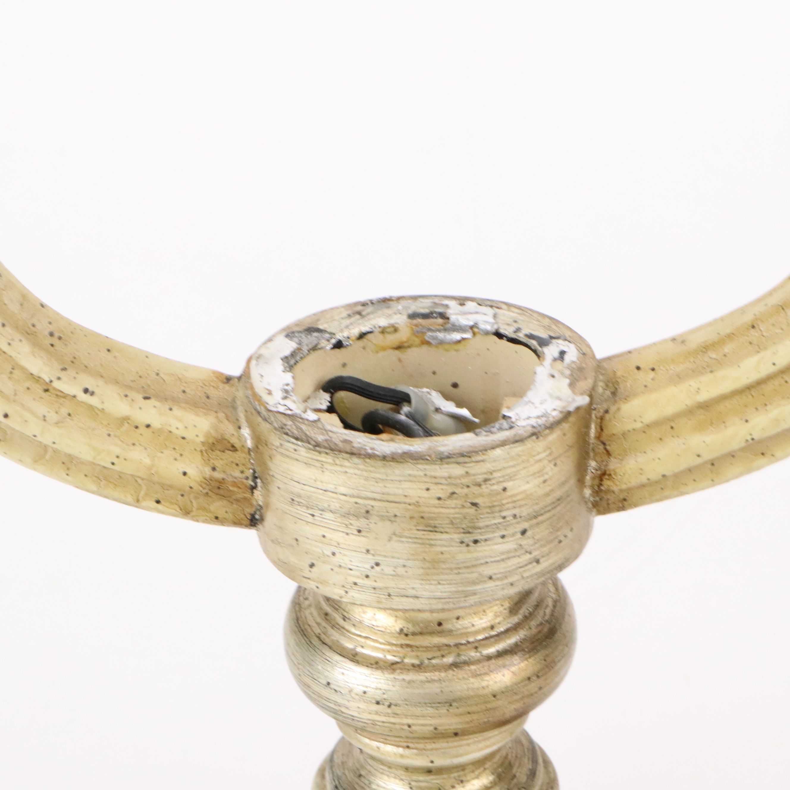 Pair of Silver Gilt Double-Arm Candelabra Lamps with Silk Shades