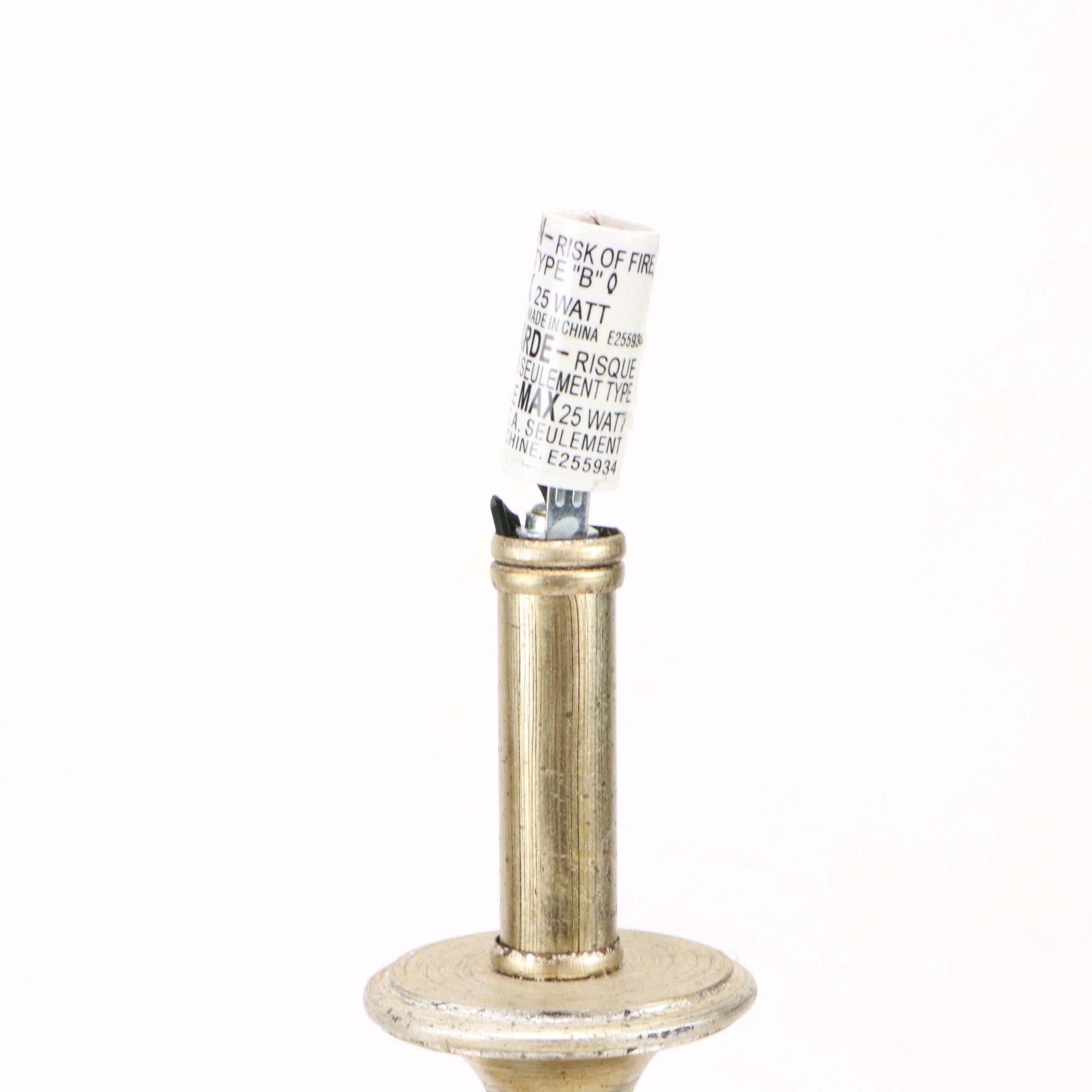 Pair of Silver Gilt Double-Arm Candelabra Lamps with Silk Shades