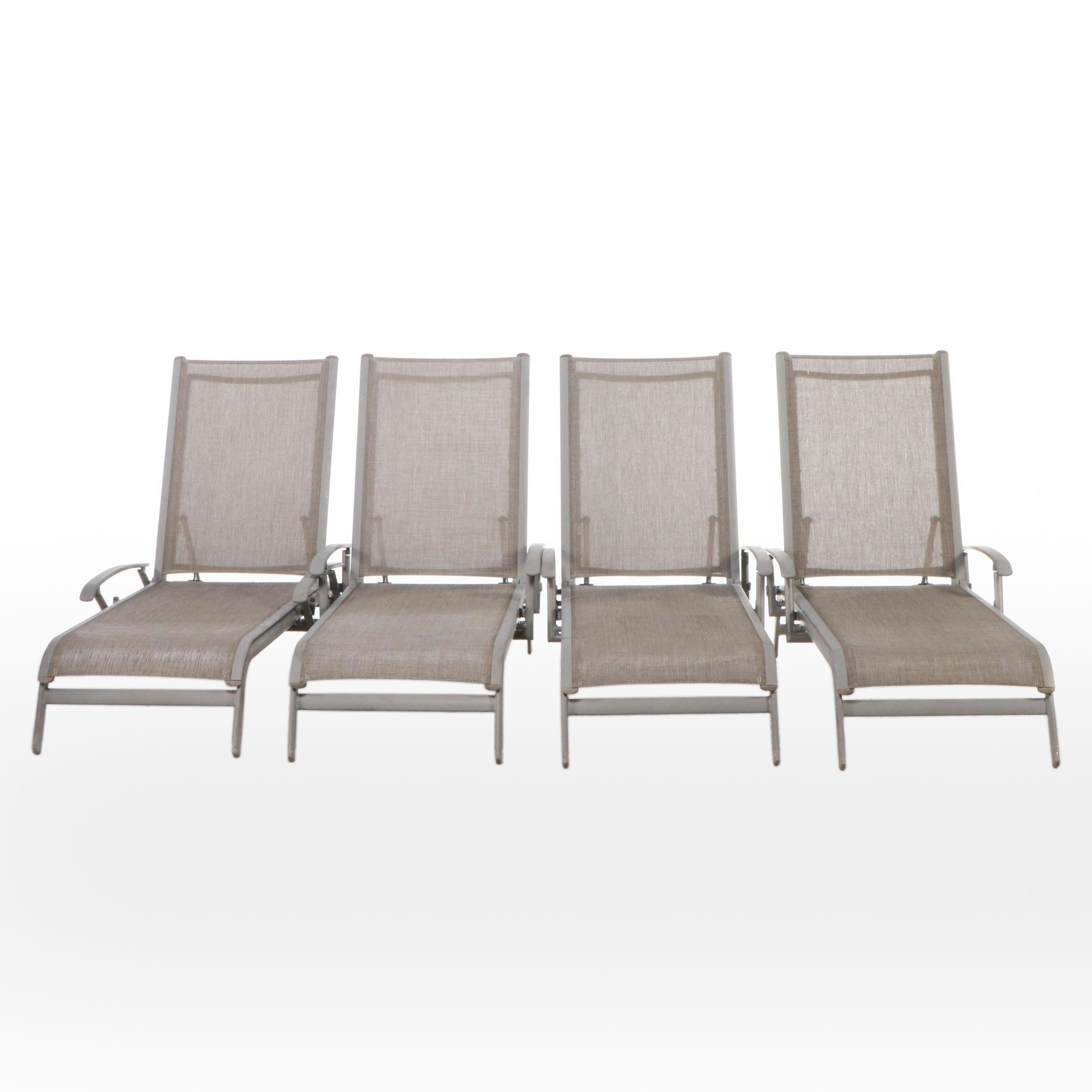 Set of Four Contemporary Metal Framed Patio Chaise Lounges