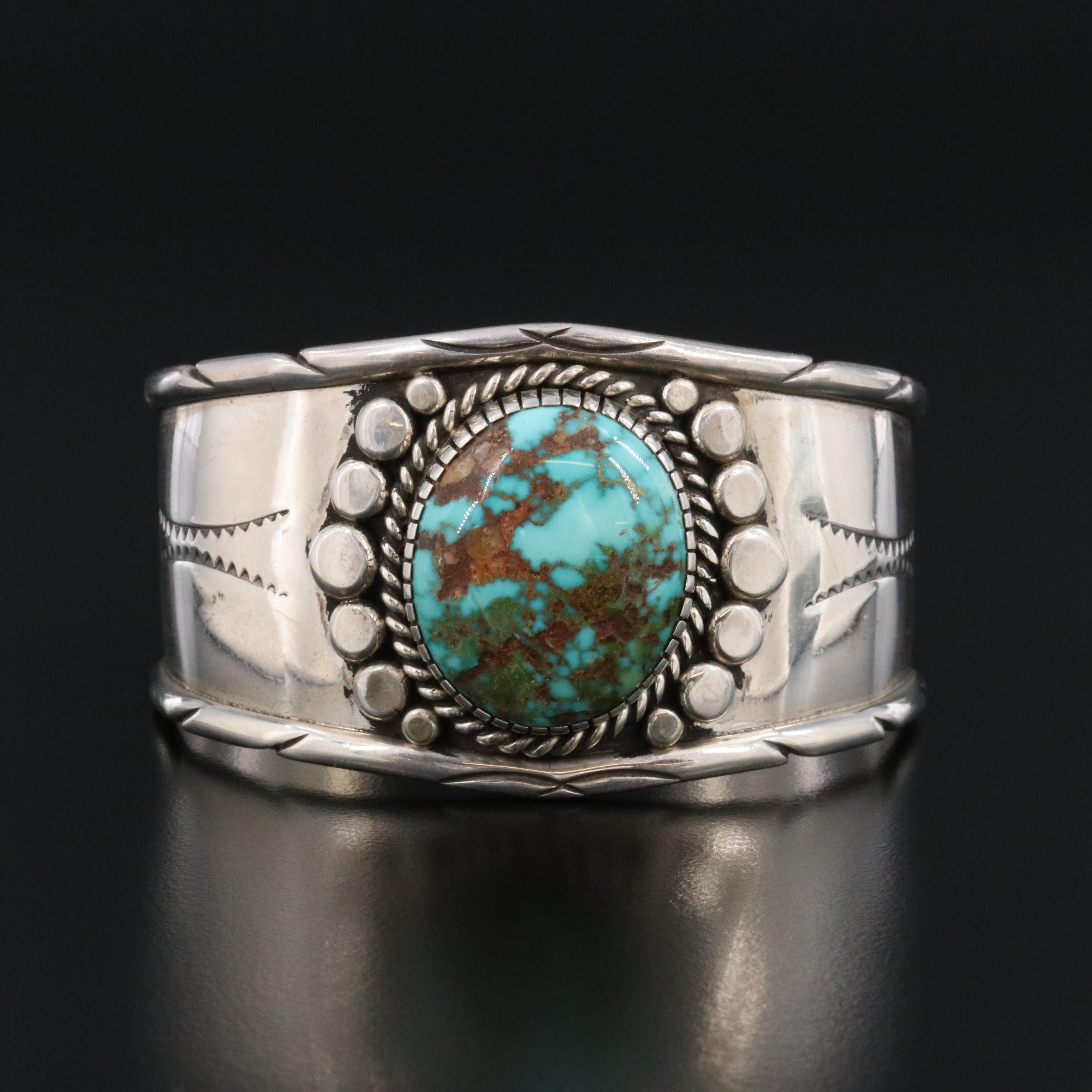 Kathy Abeita Isleta Pueblo Sterling Turquoise Cuff Bracelet