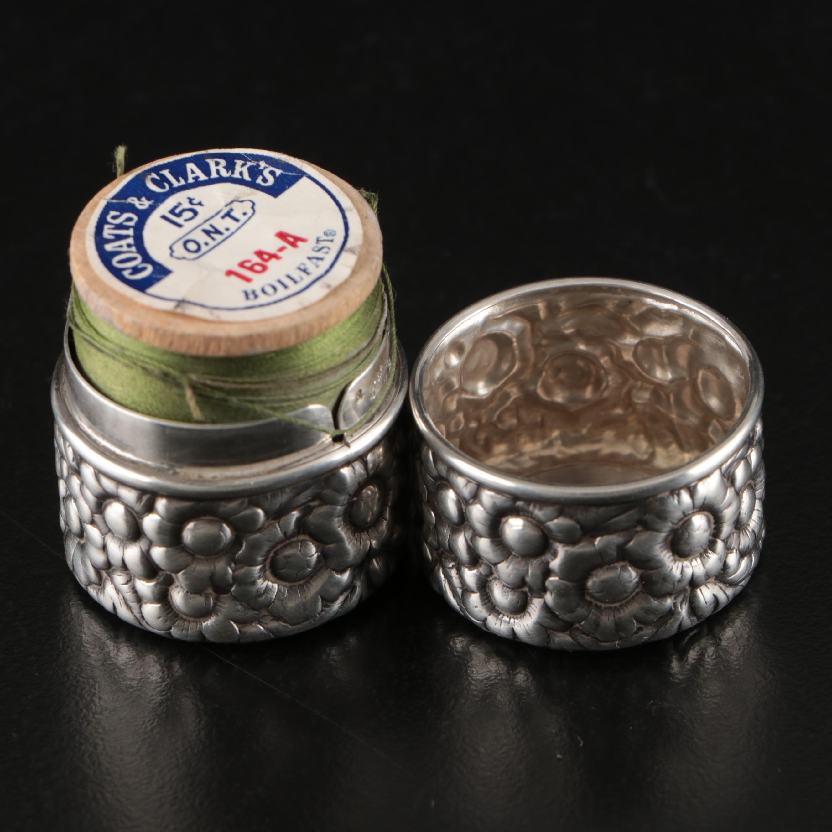 Reed & Barton "Tara" Sterling Pin Cushion with Spool Holder and Vanity Boxes