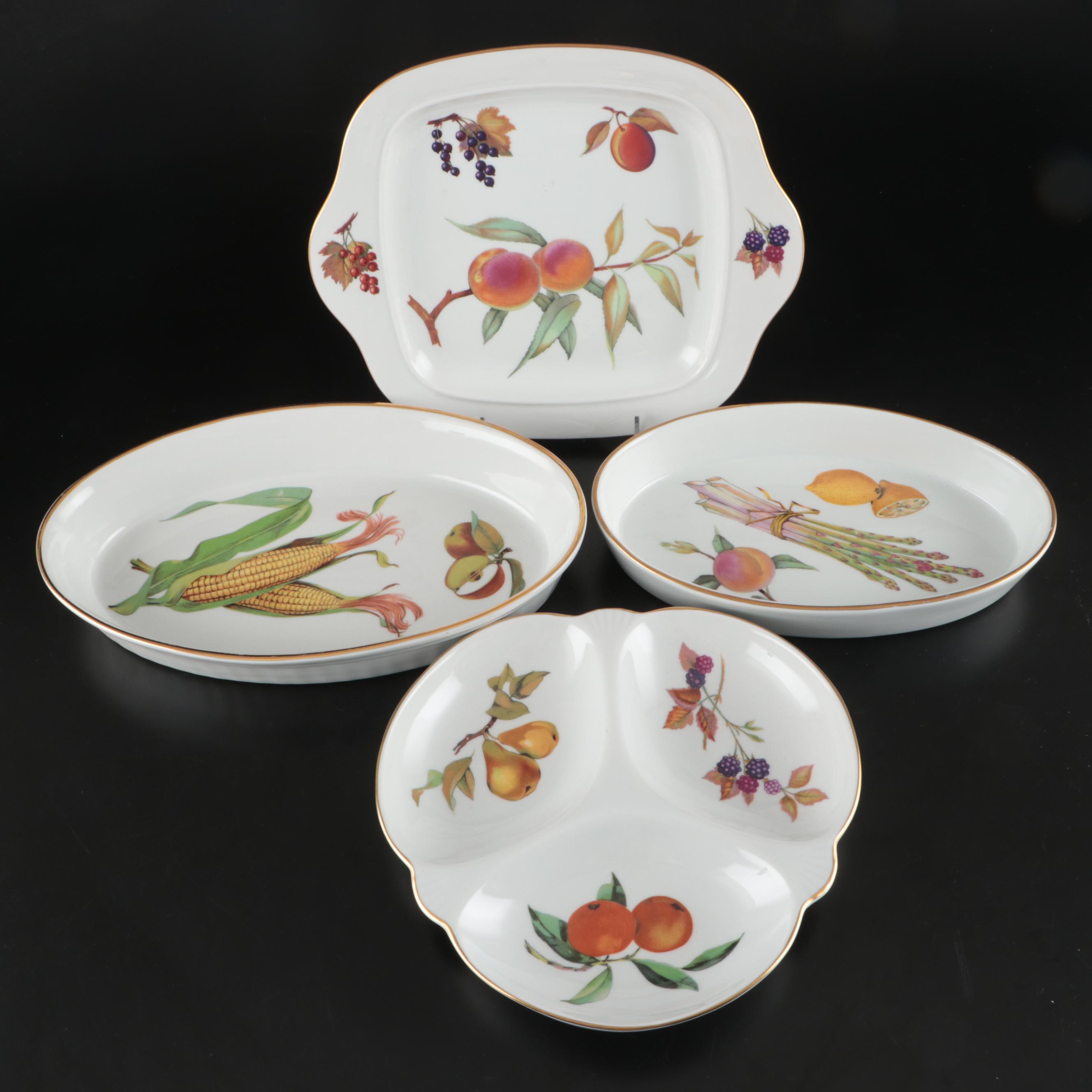 Royal Worcester "Evesham" Sectioned Porcelain Relish Dish and Other Serveware
