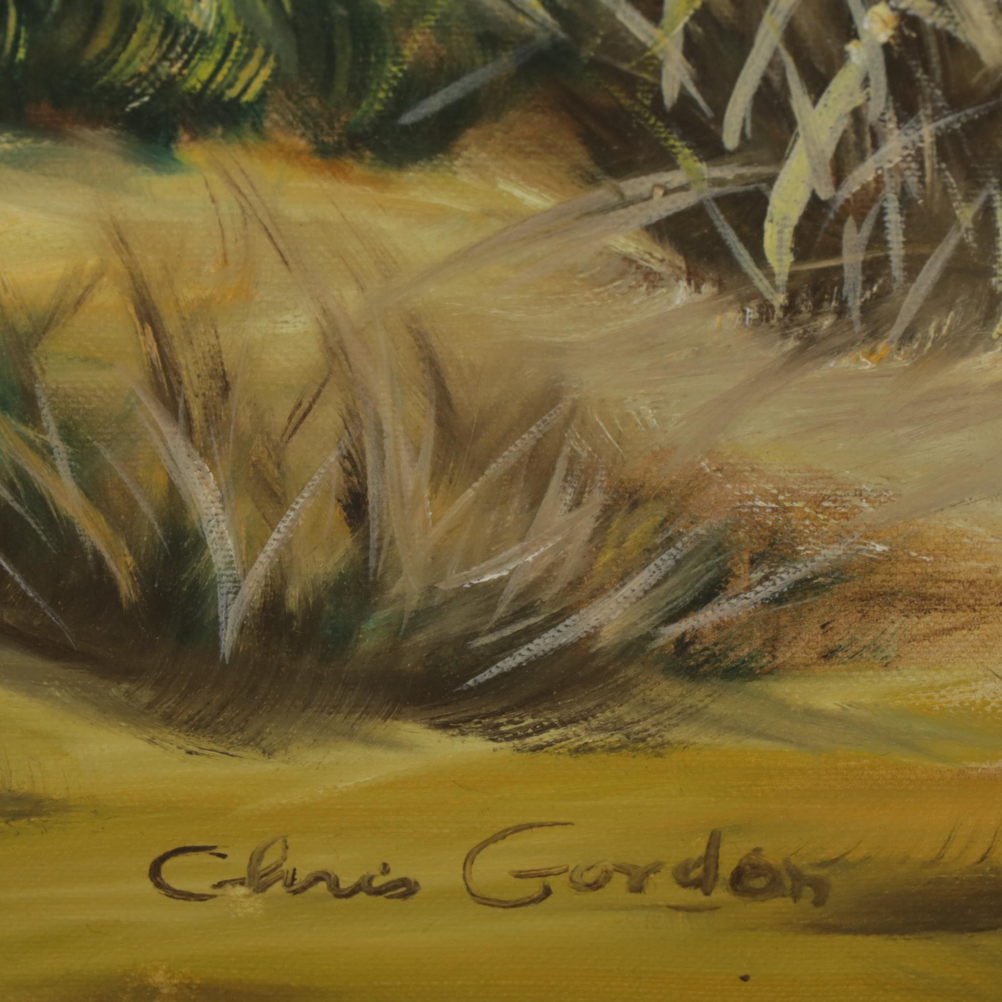 Chris Gordon Oil Painting of Marshy Beach Landscape, Late 20th Century