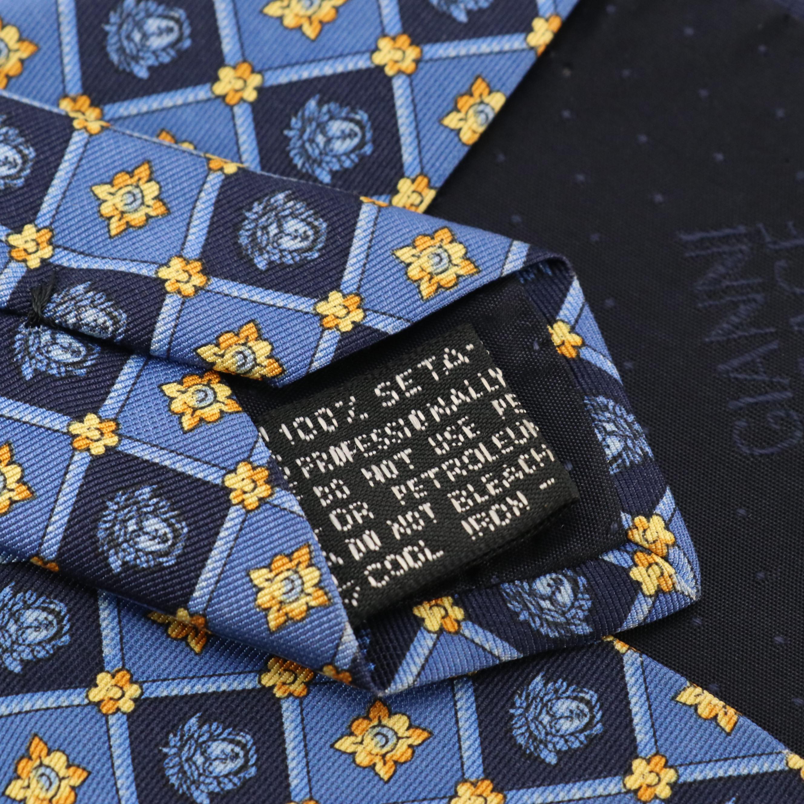 Gianni Versace Medusa/Flower Grid Pattern Necktie in Silk Twill