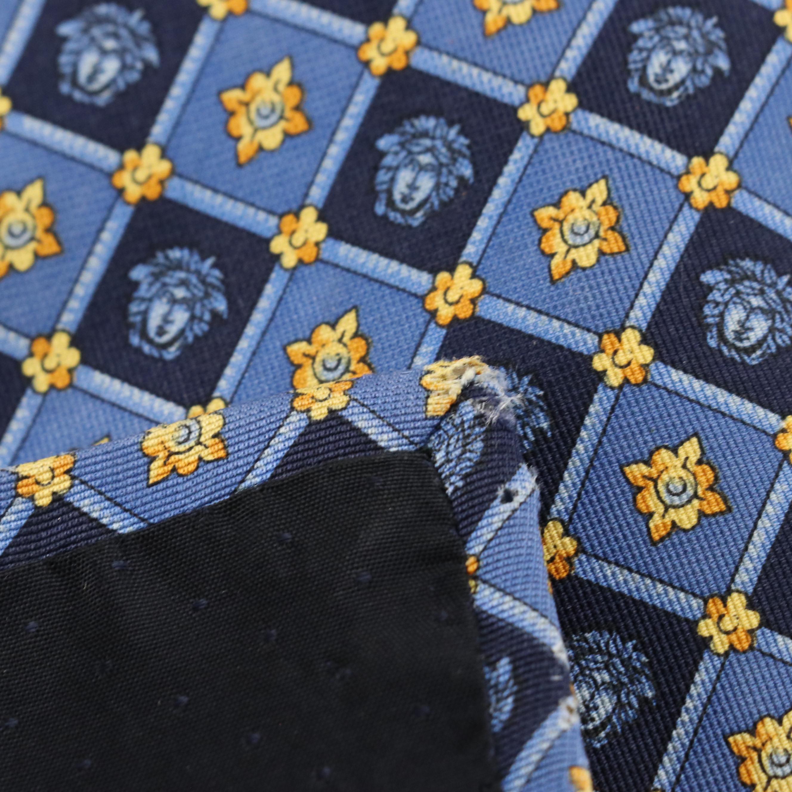 Gianni Versace Medusa/Flower Grid Pattern Necktie in Silk Twill