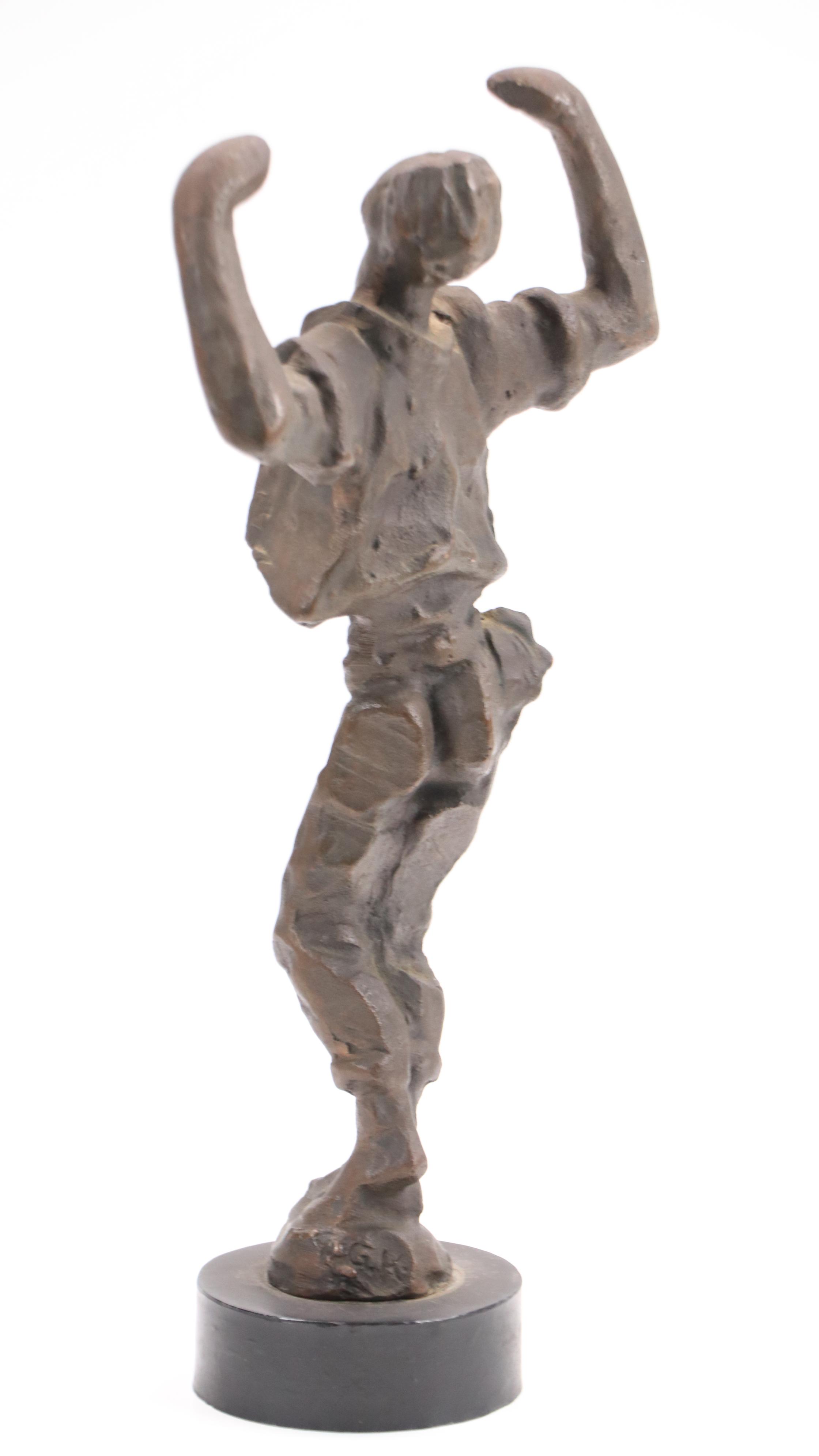 Stylized Bronze Figurine of Man in Triumphant Pose, Late 20th/21st Century