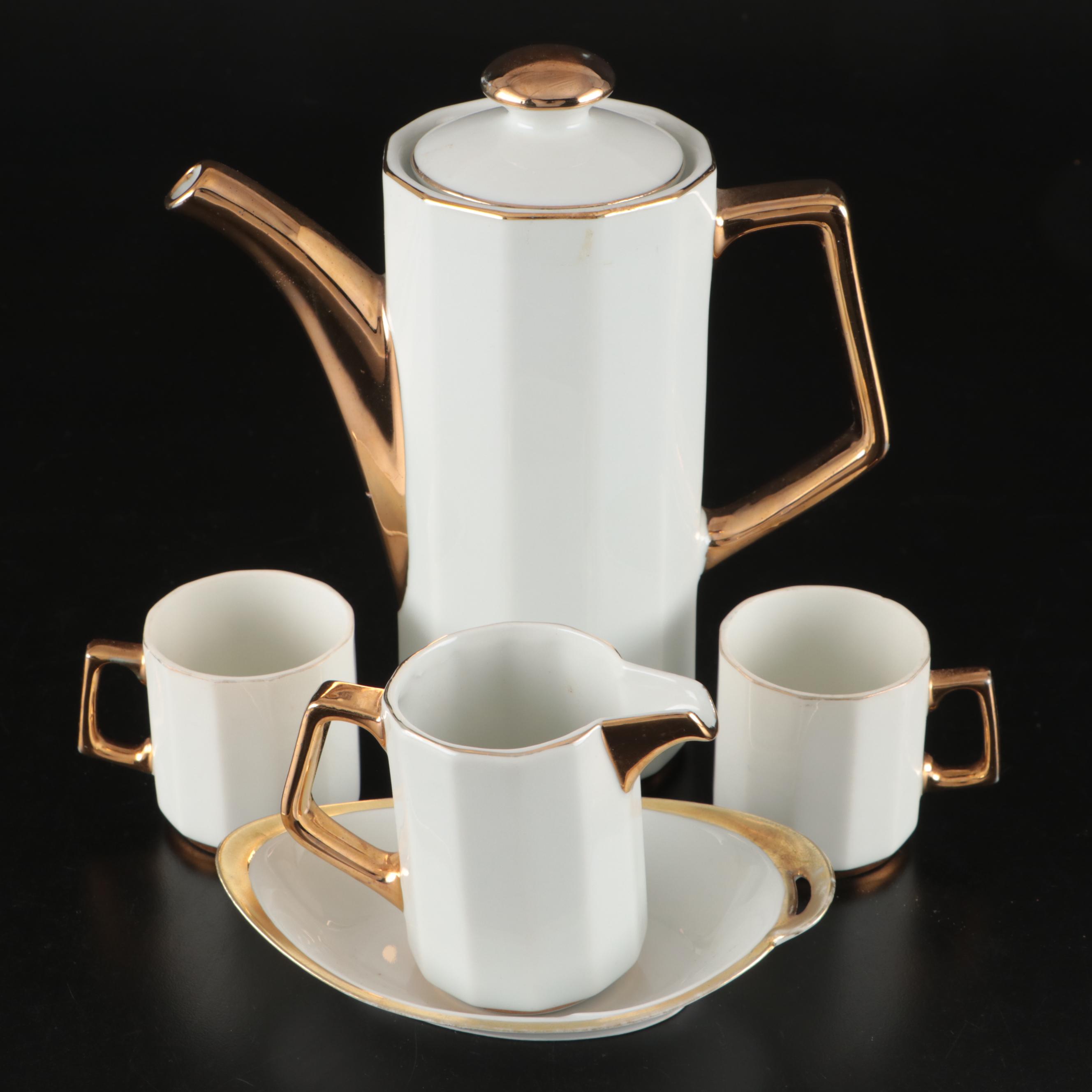 Royal Crown Gilt Rimmed Porcelain Espresso Set, 20th Century