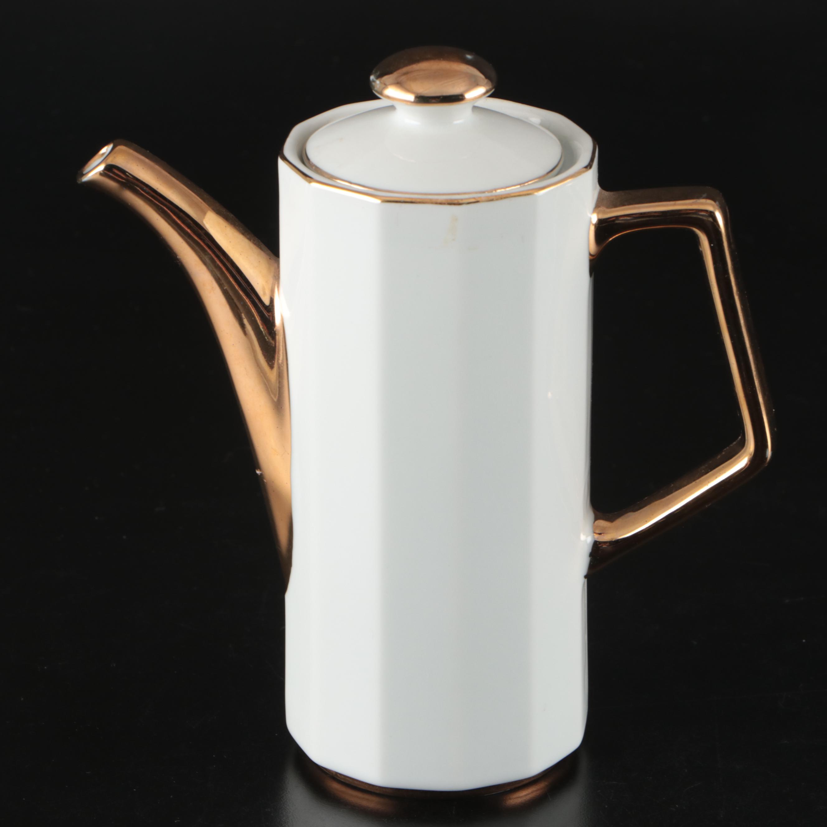 Royal Crown Gilt Rimmed Porcelain Espresso Set, 20th Century