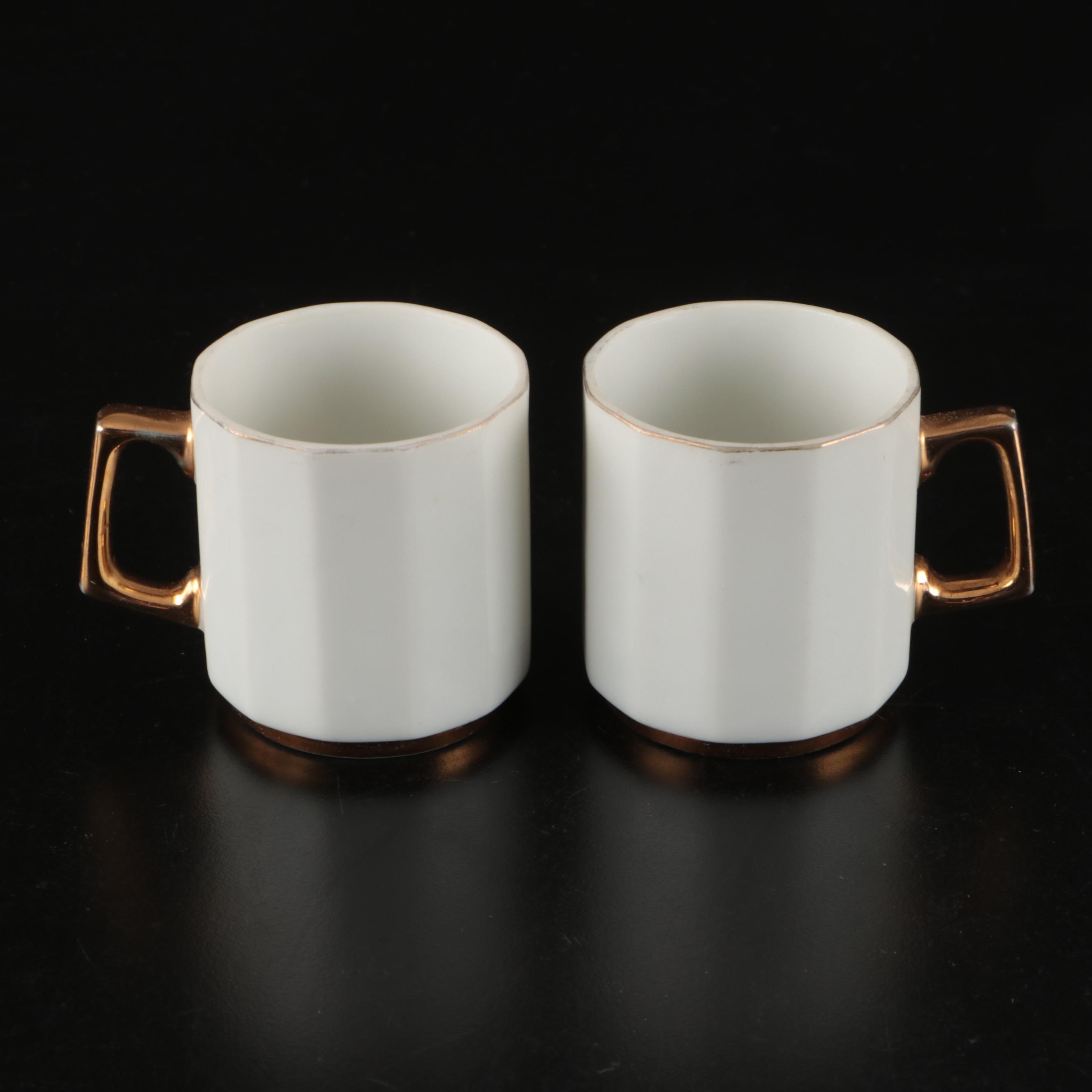 Royal Crown Gilt Rimmed Porcelain Espresso Set, 20th Century