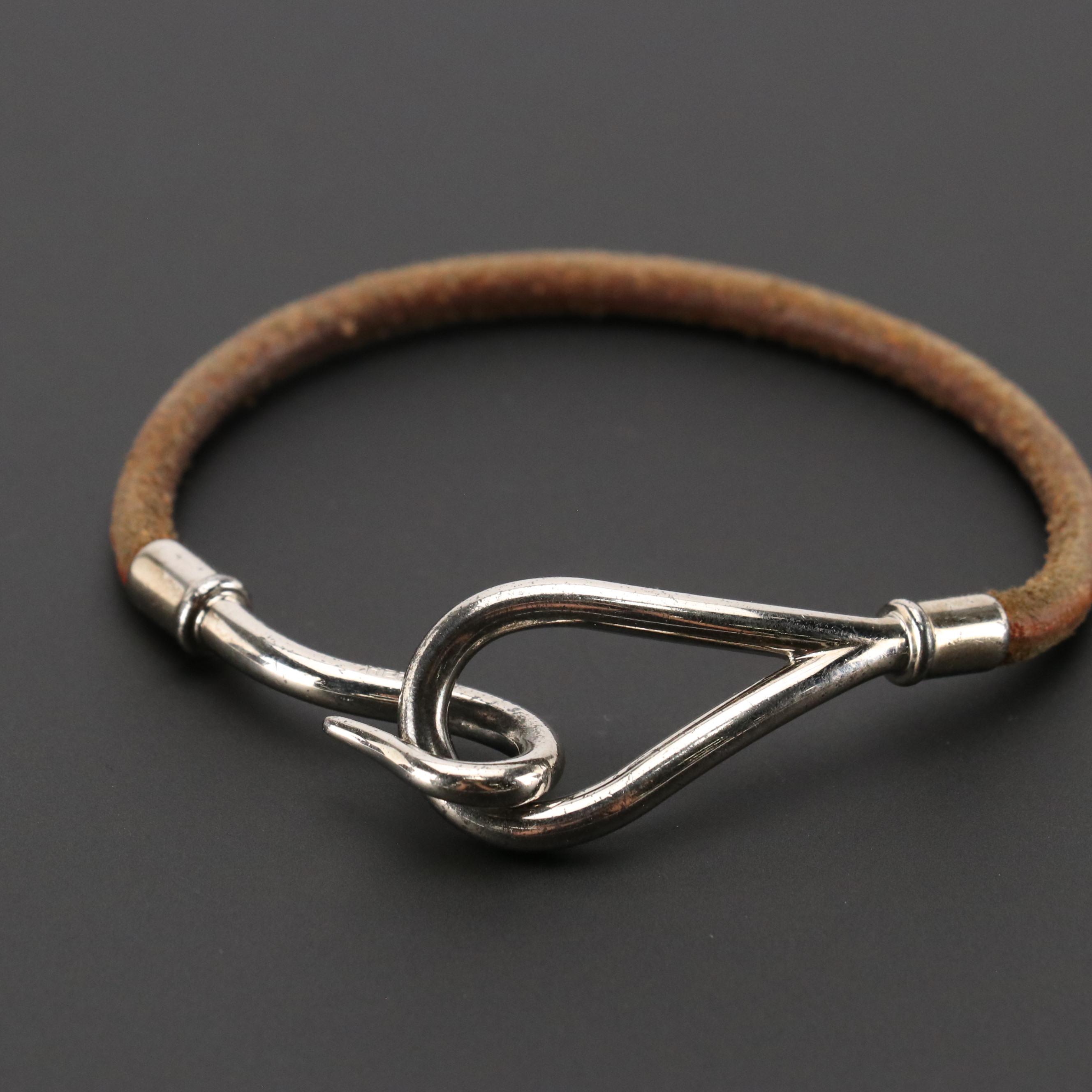 Hermès Jumbo Hook Bracelet in Brown Leather