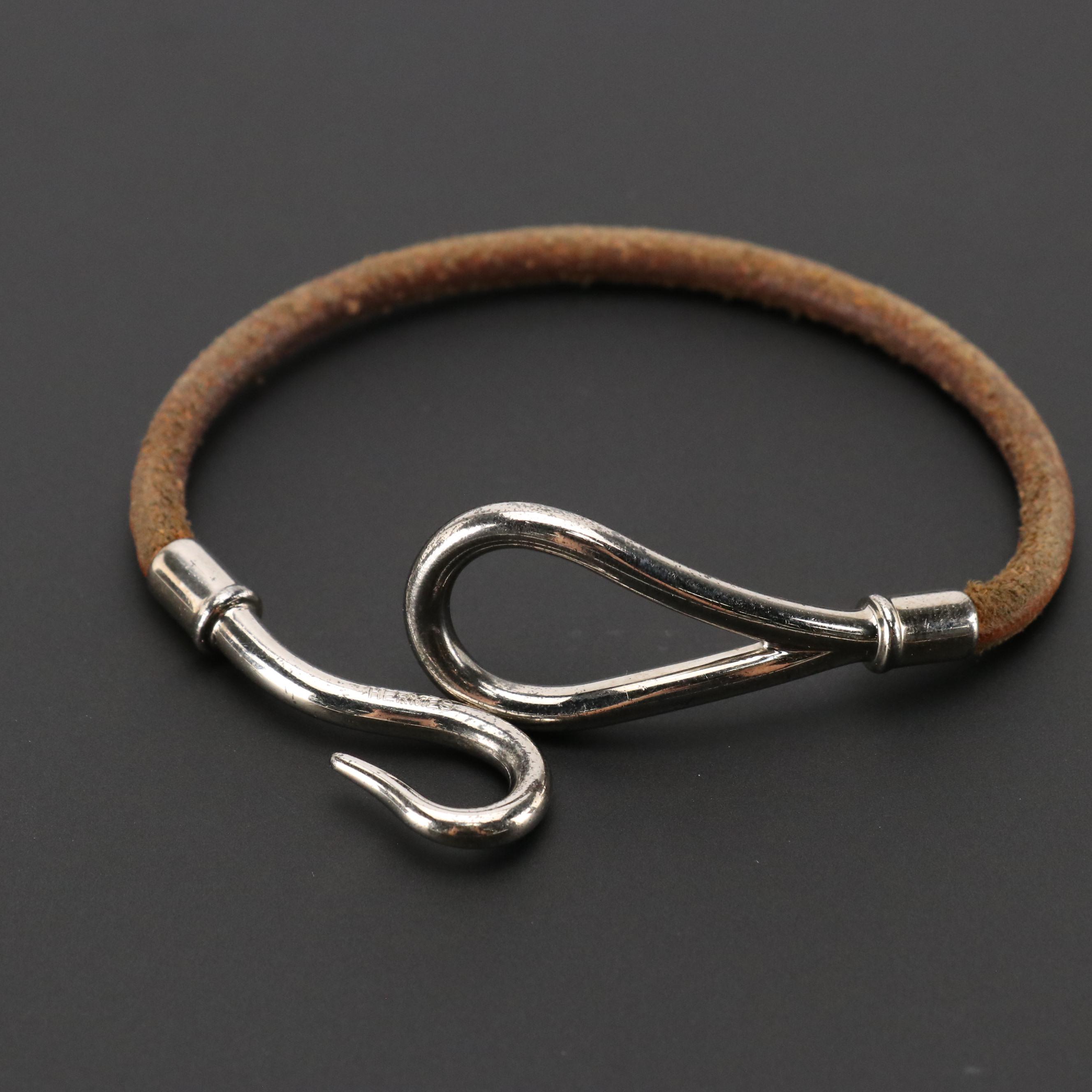 Hermès Jumbo Hook Bracelet in Brown Leather