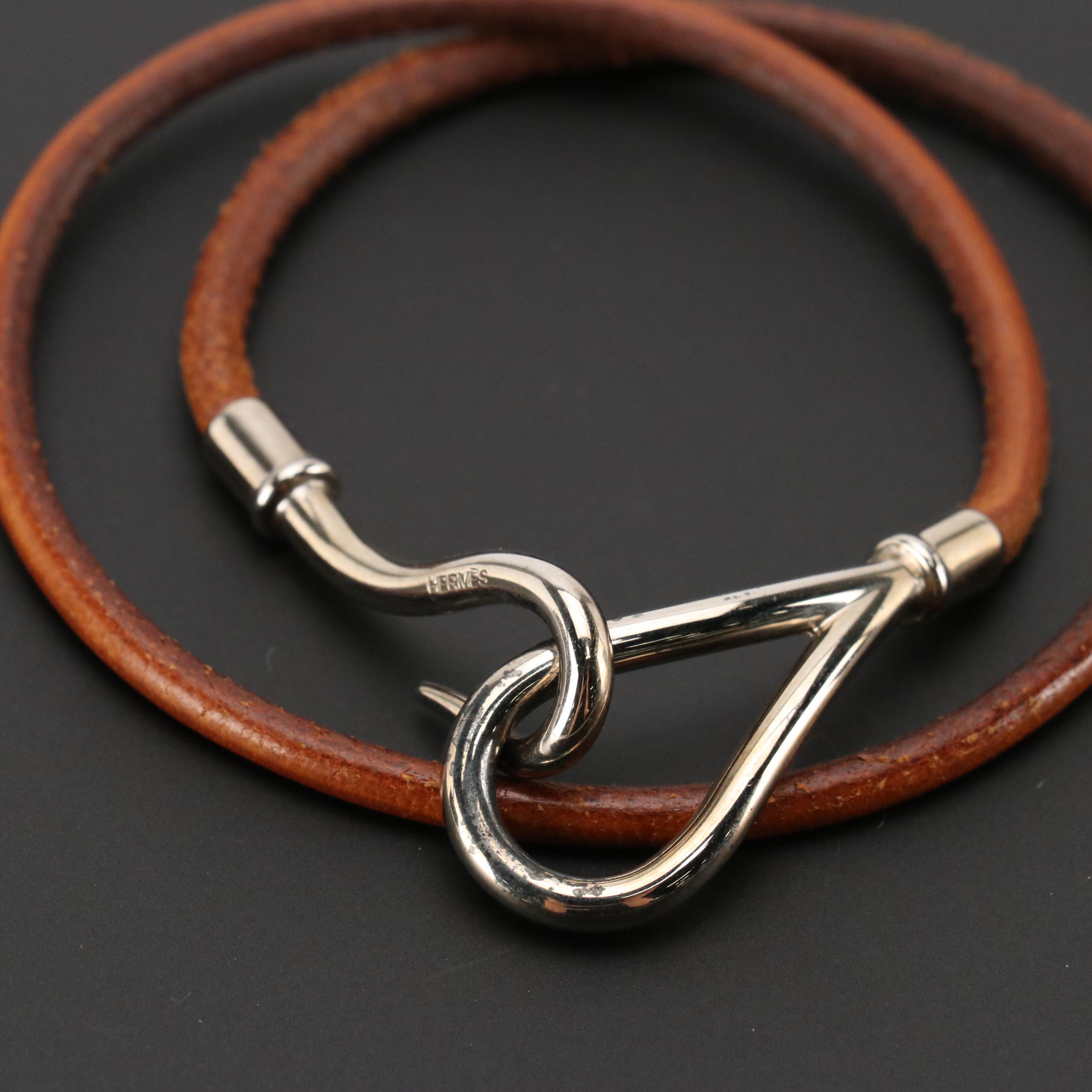 Hermès Double Tour Jumbo Hook Wrap Bracelet in Brown Leather