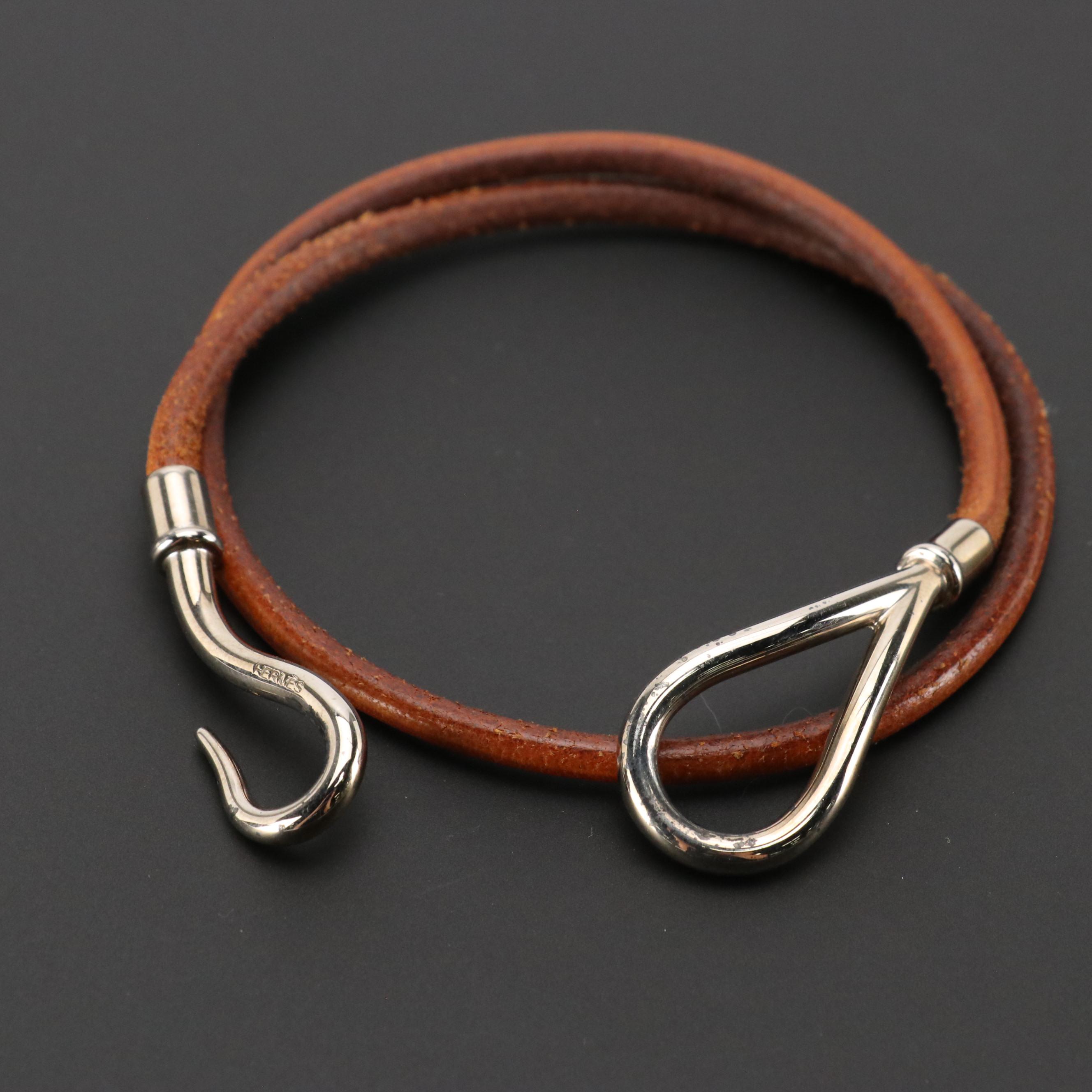 Hermès Double Tour Jumbo Hook Wrap Bracelet in Brown Leather