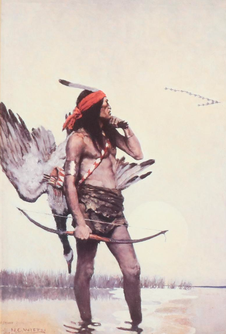 After N.C. Wyeth Offset Lithograph of a Native American "The Hunter"