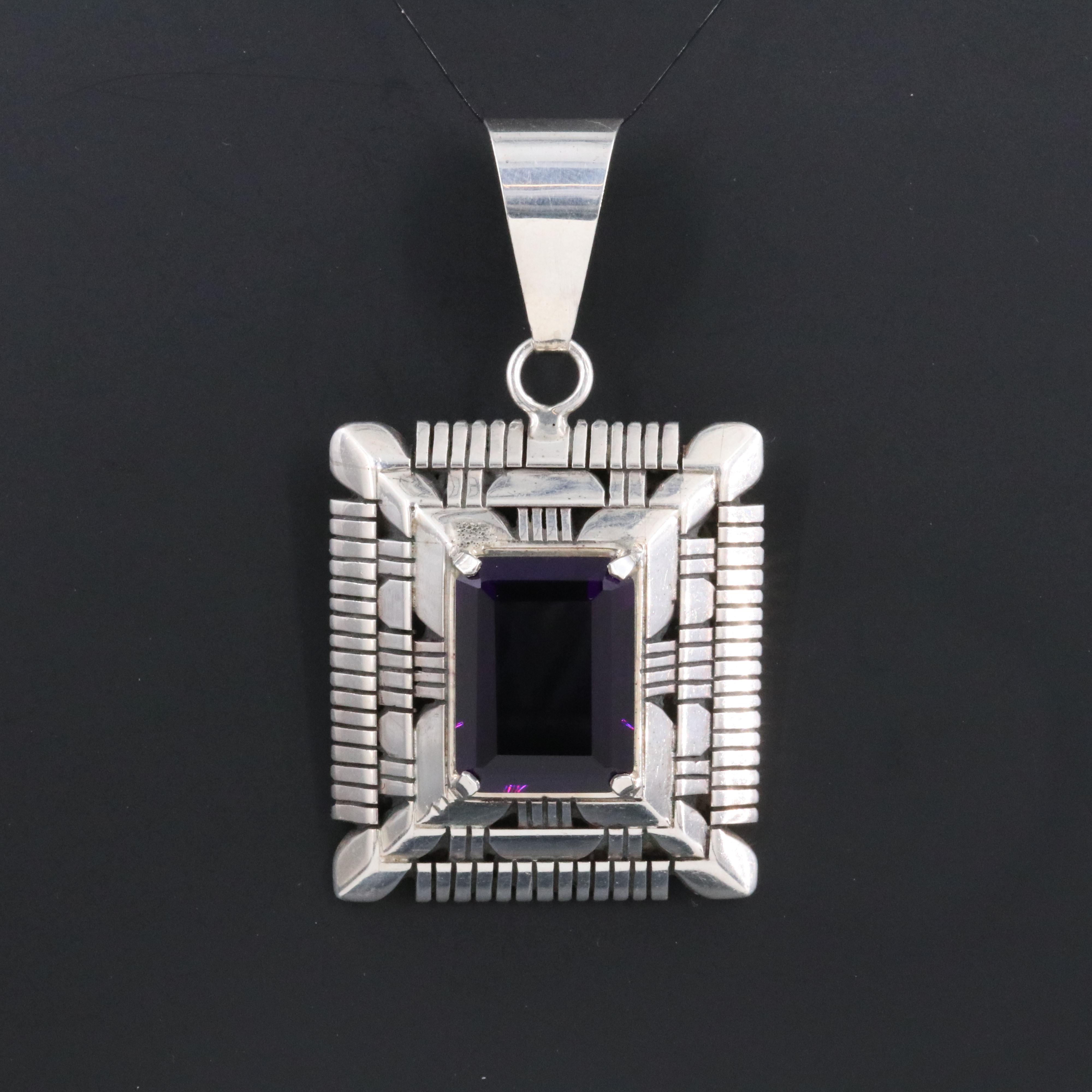 Carl Quintana Navajo Diné Sterling Amethyst Pendant