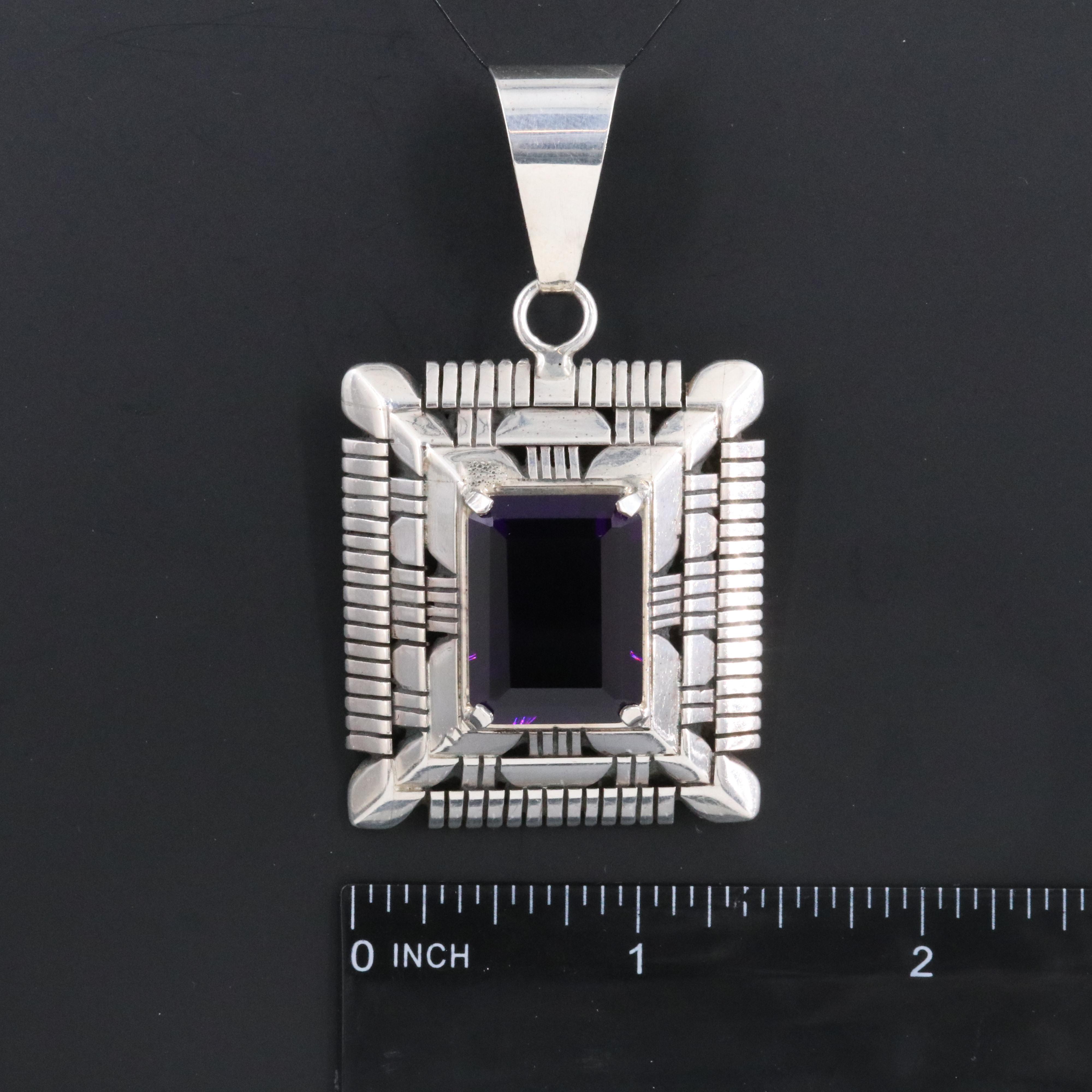 Carl Quintana Navajo Diné Sterling Amethyst Pendant