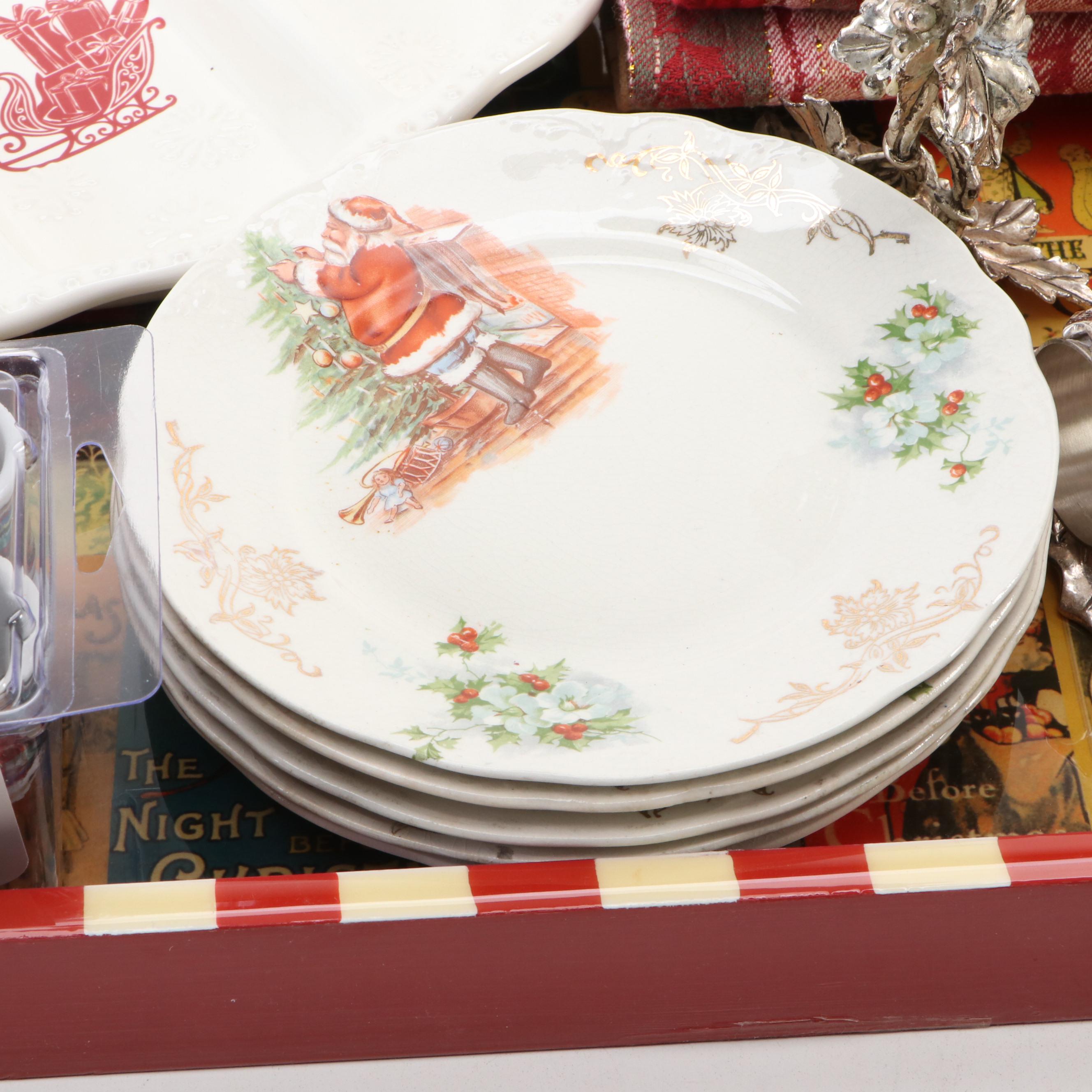 Vintage Homer Laughlin Christmas Plates with Other Holiday Table Decor