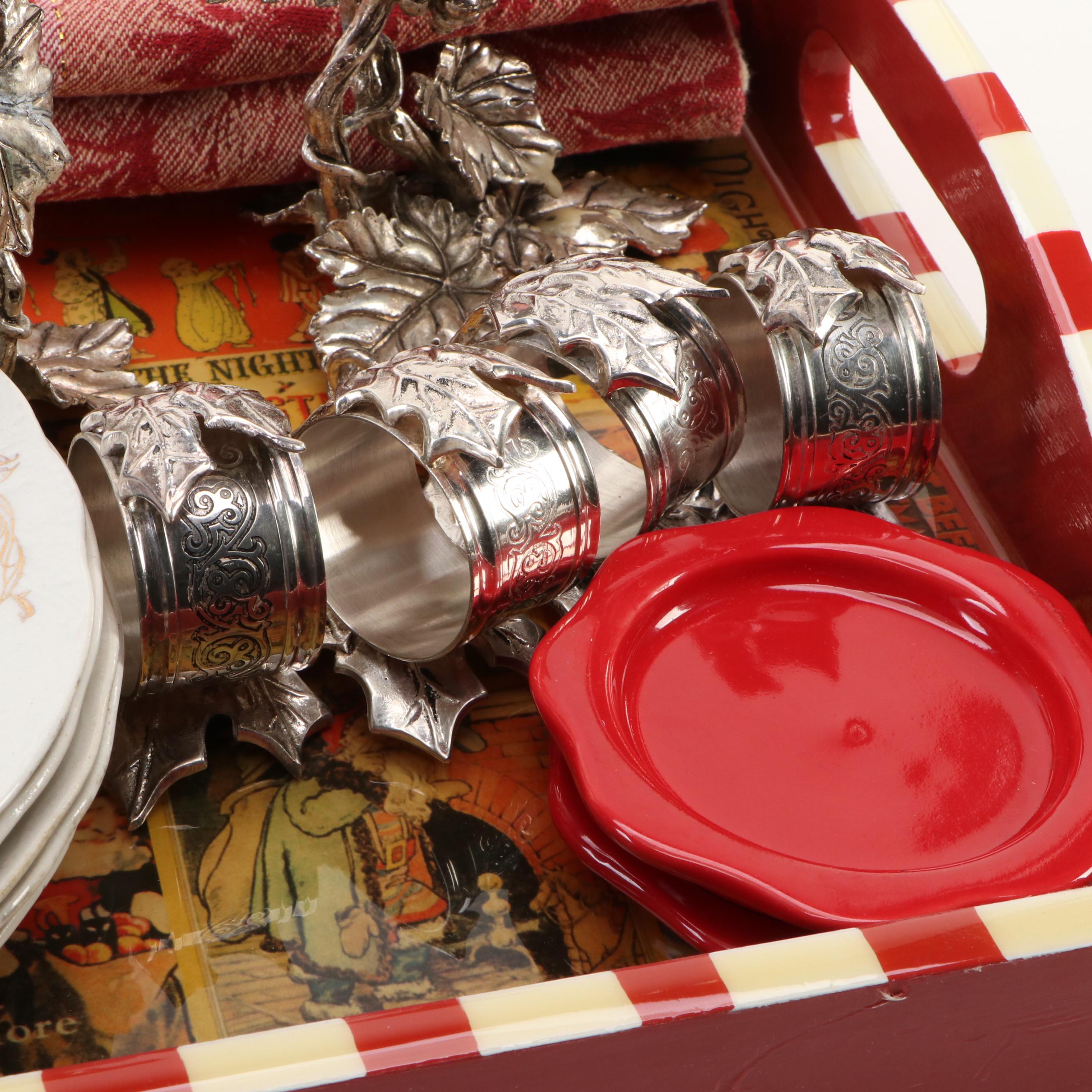 Vintage Homer Laughlin Christmas Plates with Other Holiday Table Decor